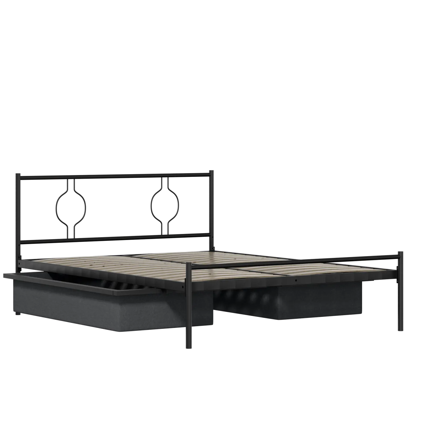 Meiji cama de metal en negro con cajones