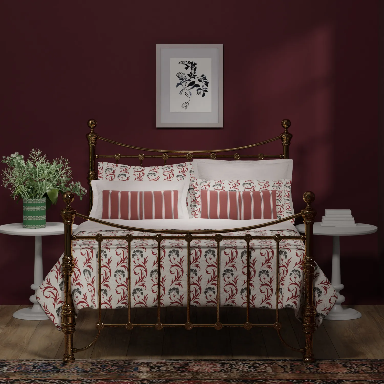 Arran brass bed - Image maroon wall
