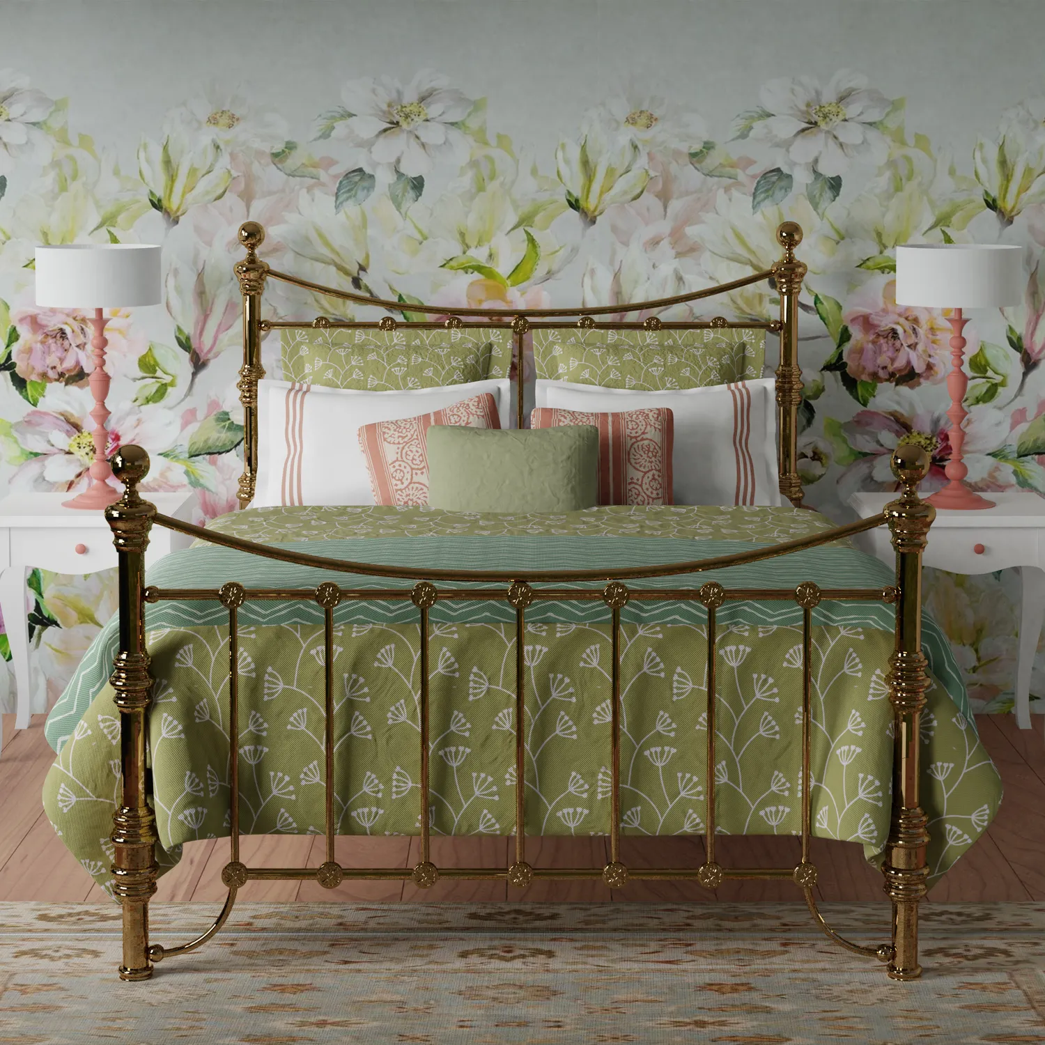 Arran brass bed - Image green linens