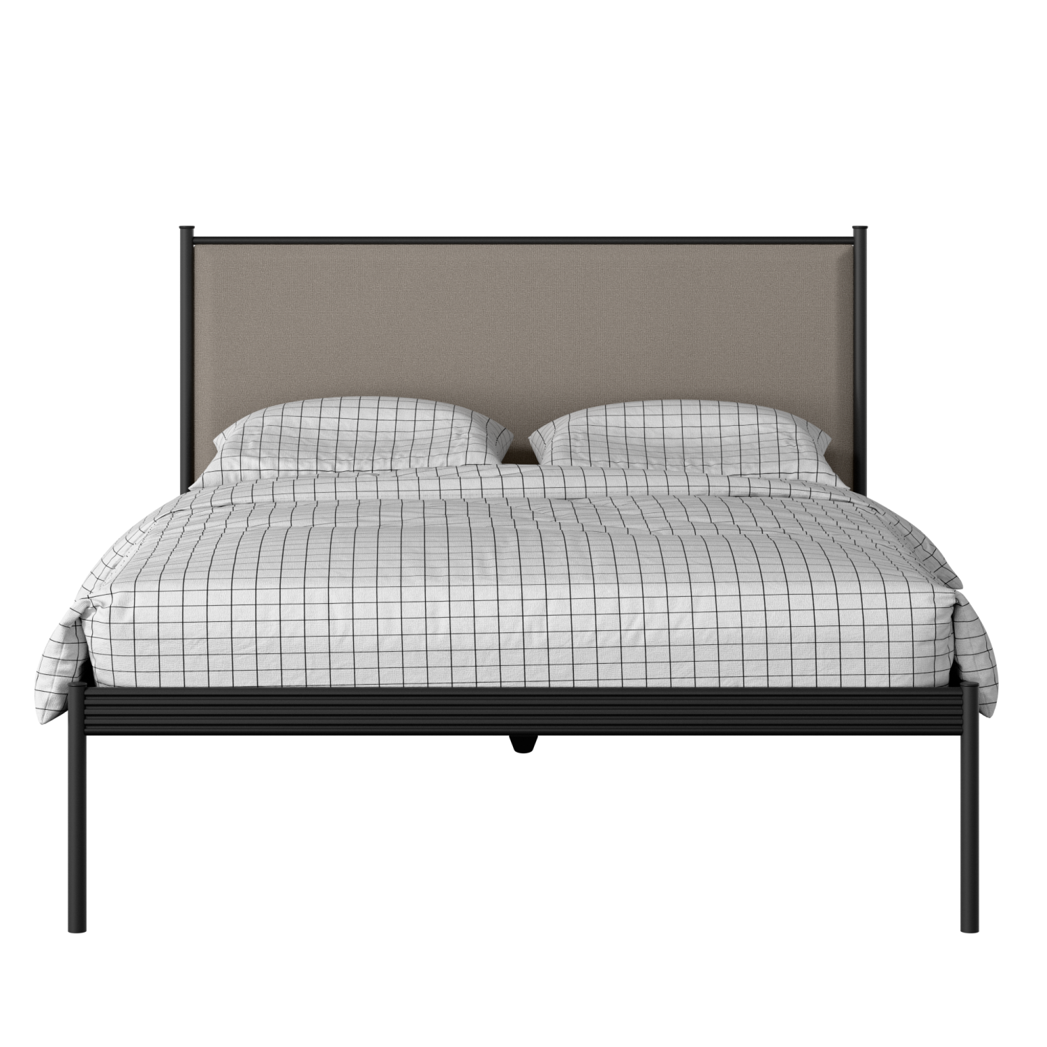 Evelyn iron/metal bed in black with storm grey fabric