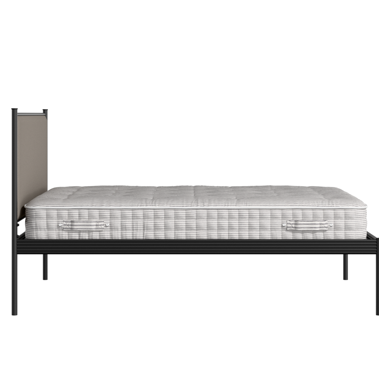 Evelyn iron/metal bed in black with storm grey fabric
