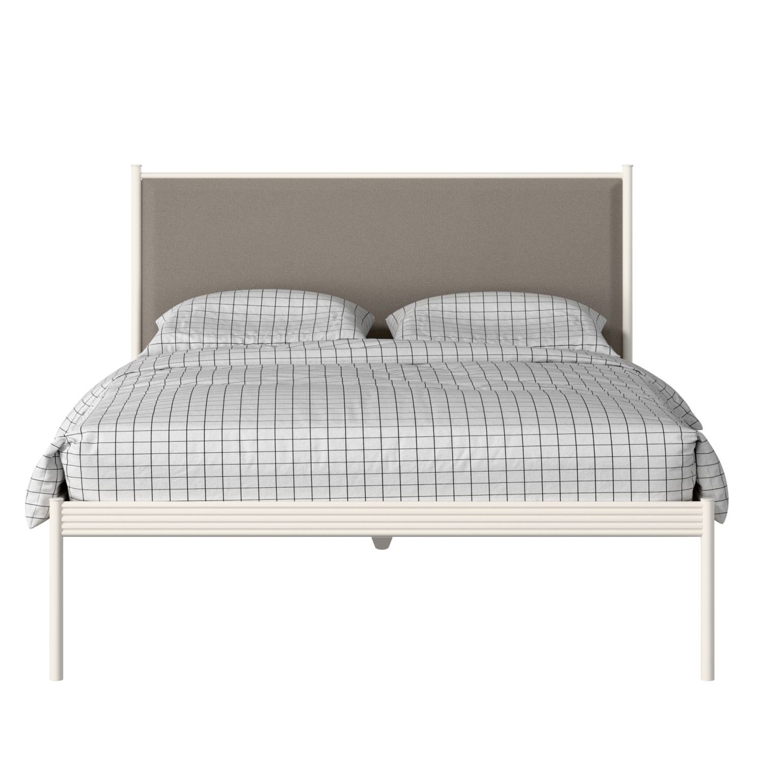 Evelyn iron/metal bed in ivory with storm grey fabric