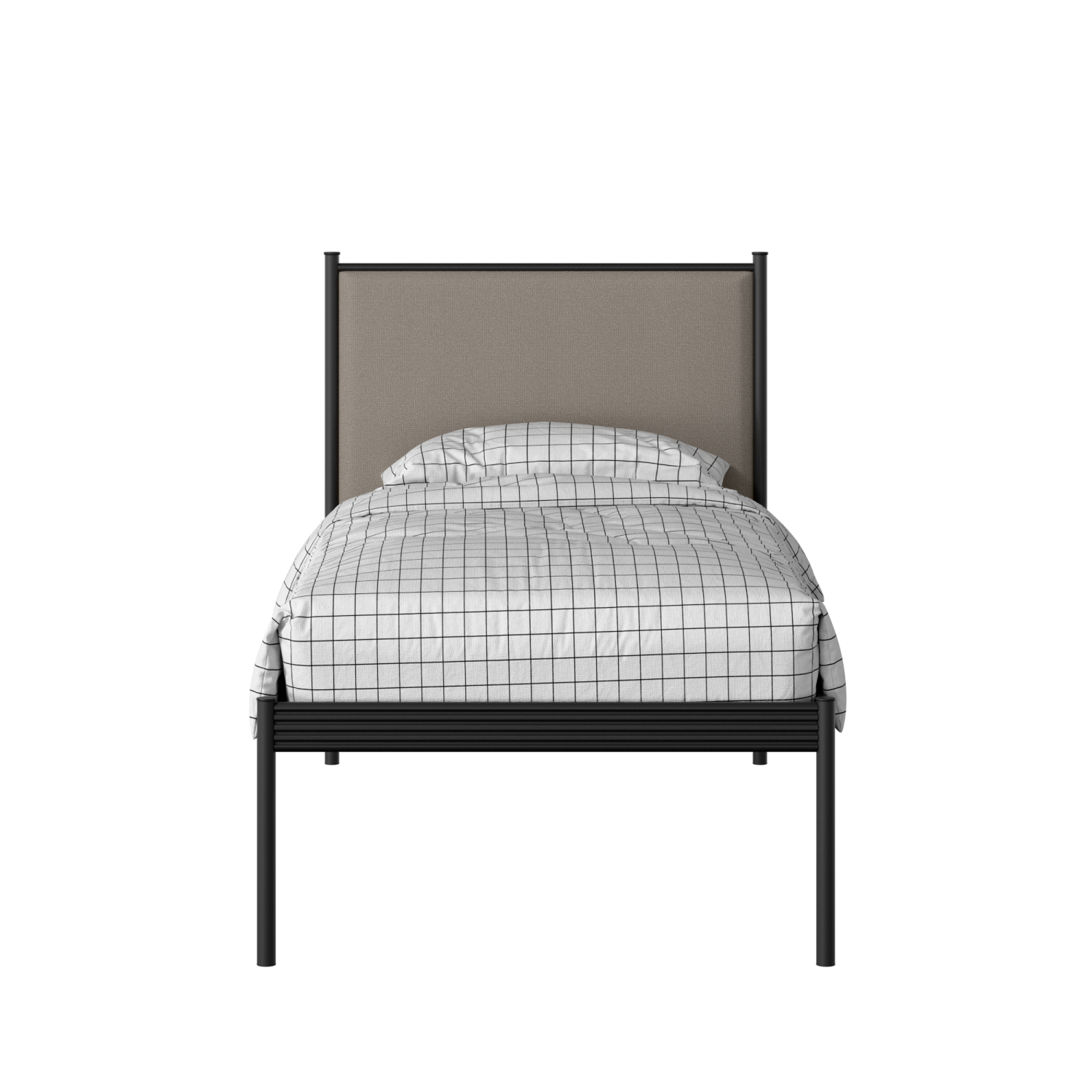 Evelyn iron/metal single bed in black with storm grey fabric