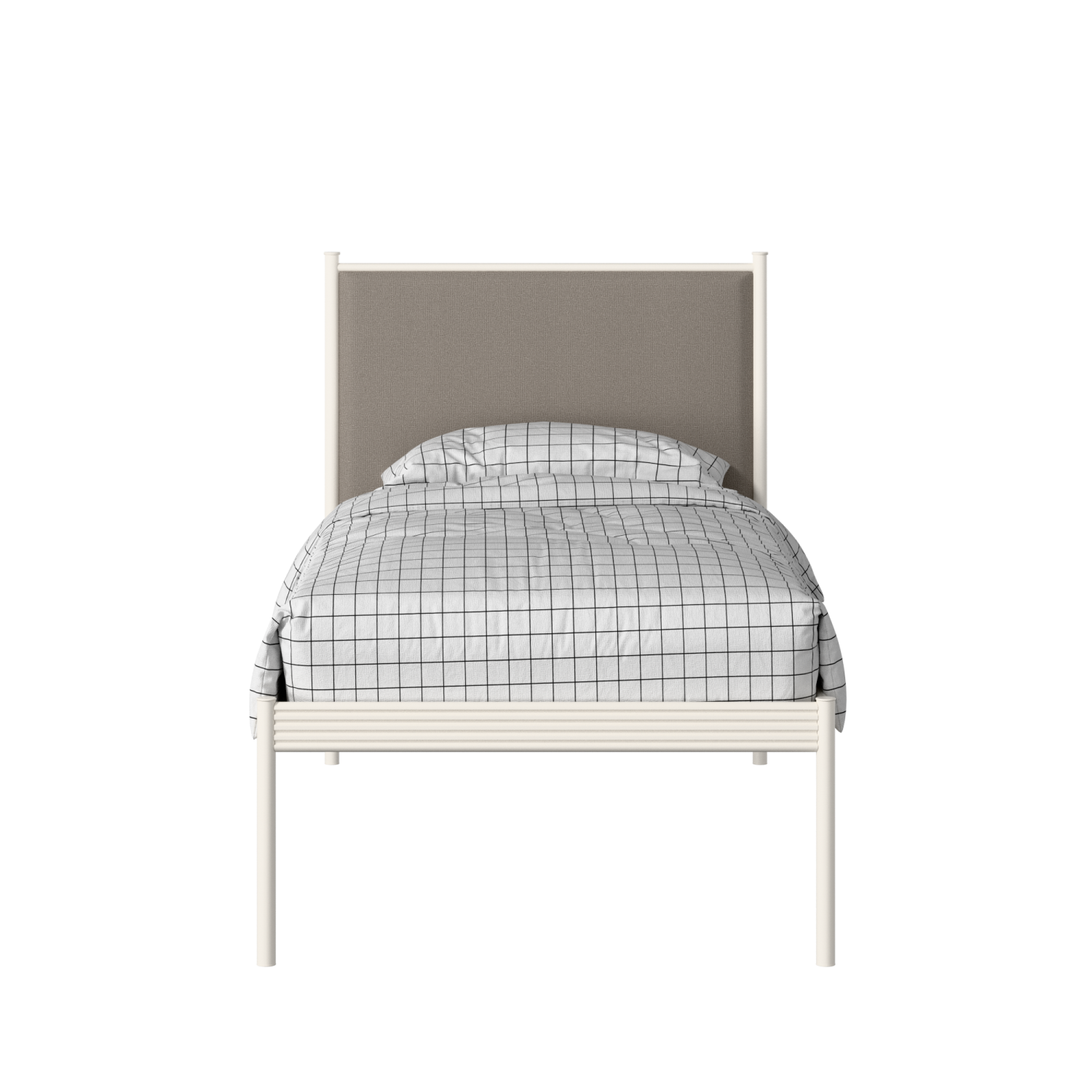 Evelyn iron/metal single bed in ivory with storm grey fabric