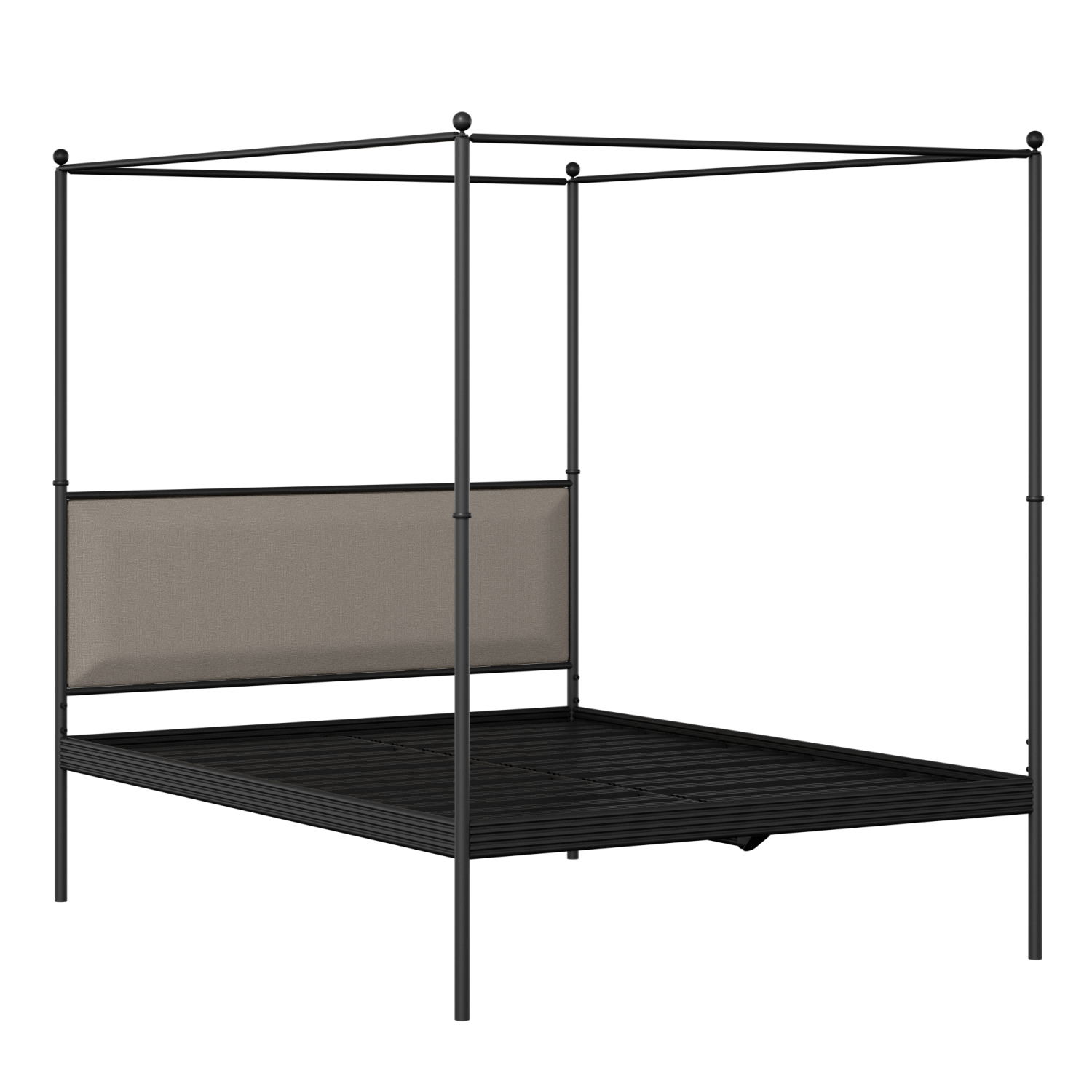 Vernon iron/metal bed in black with storm grey fabric showing slats