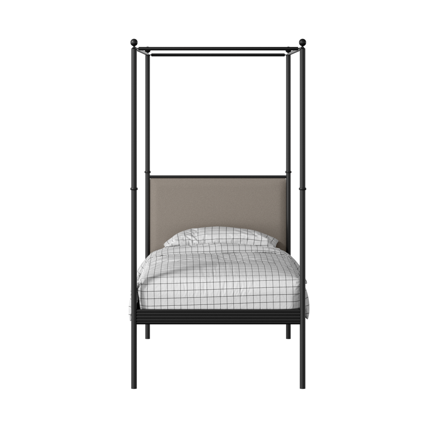 Vernon iron/metal single bed in black with storm grey fabric