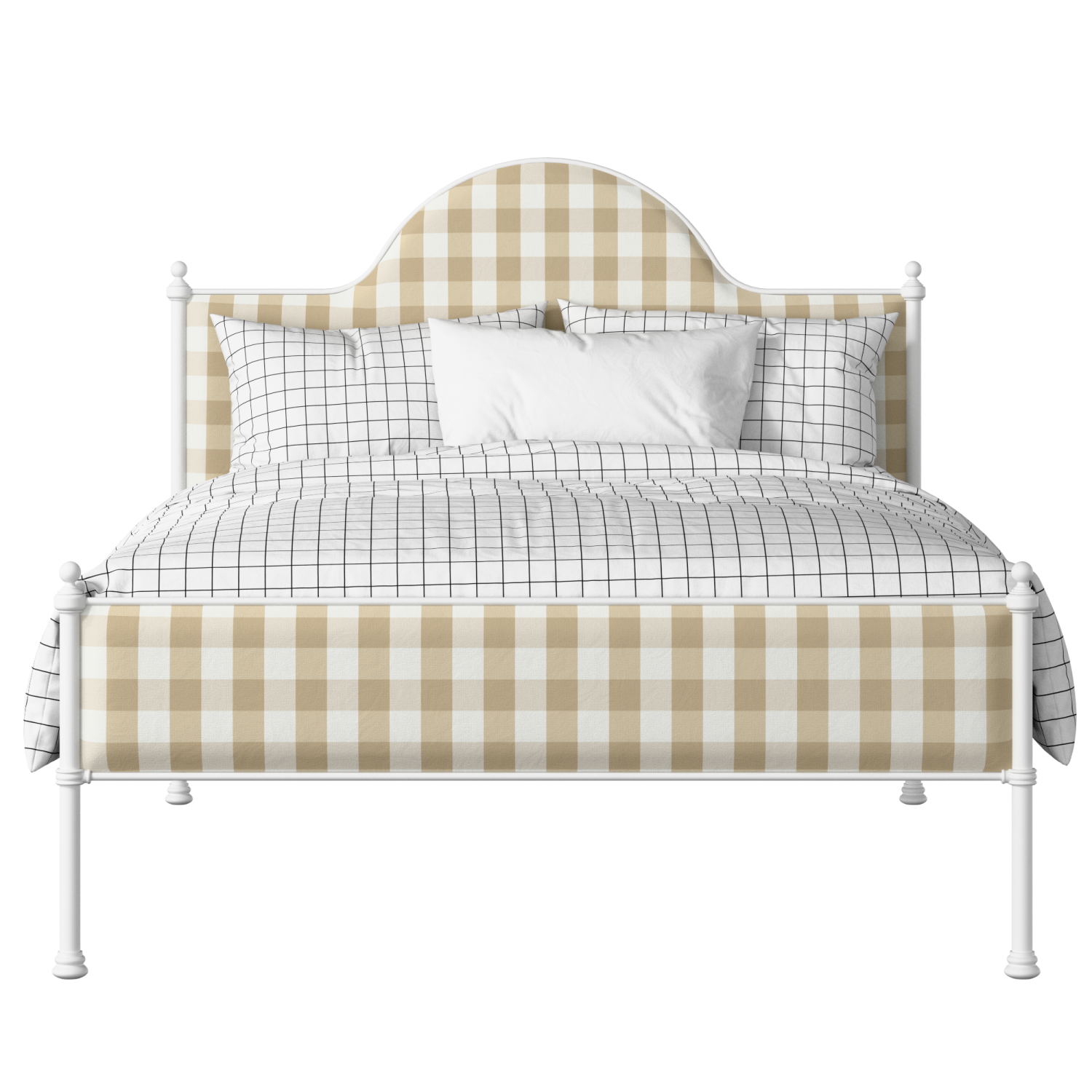 Albert Slim iron/metal upholstered bed in white with grey fabric