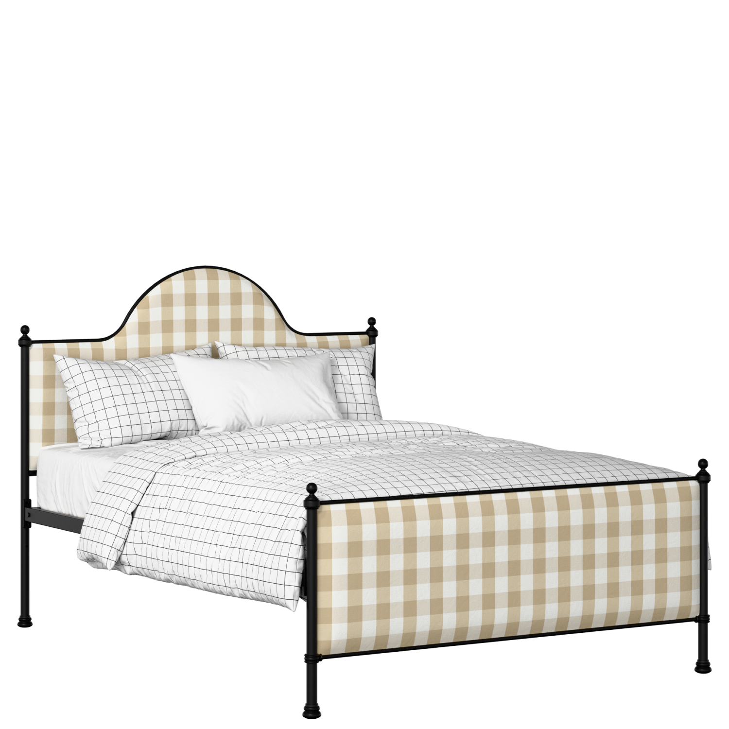 Albert iron/metal upholstered bed in black with Romo Kemble Putty fabric