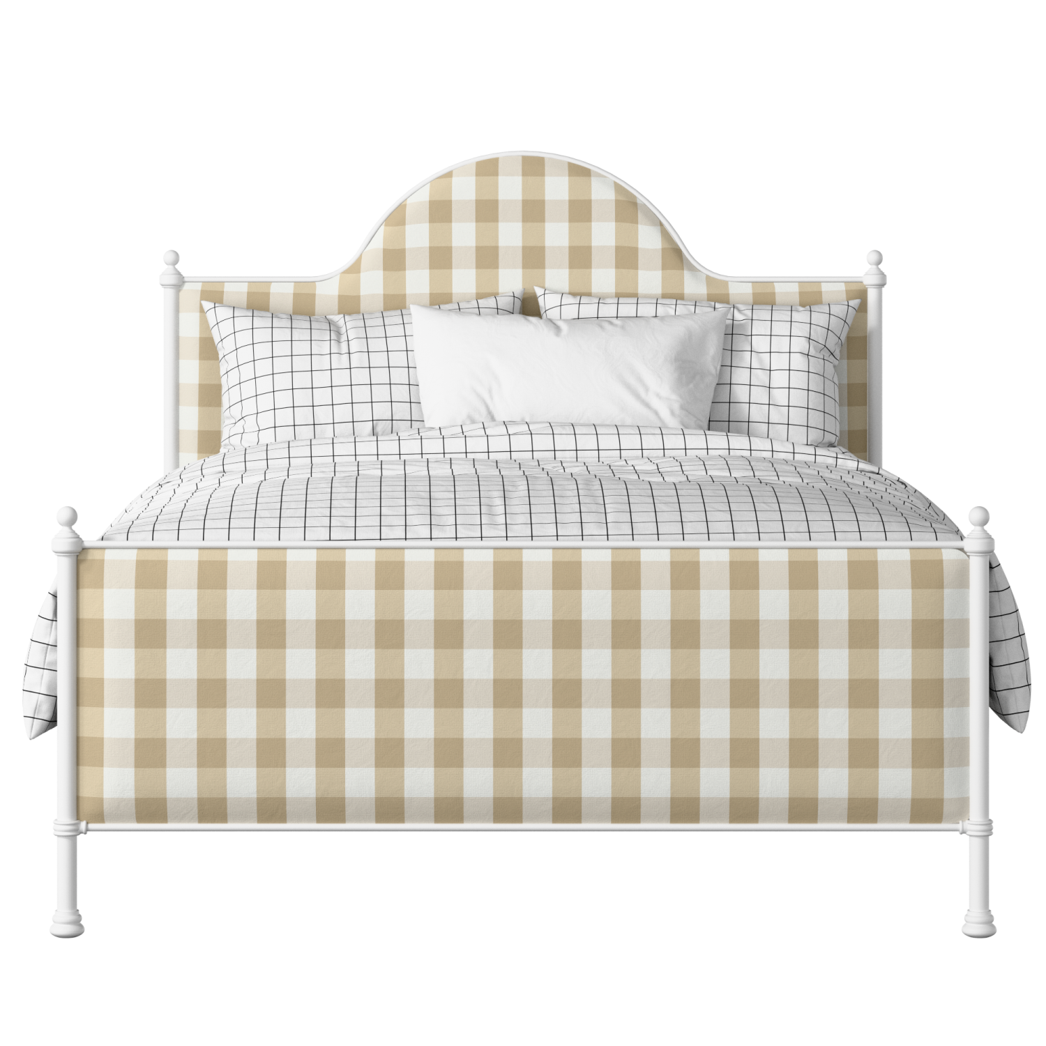 Albert iron/metal upholstered bed in white with grey fabric