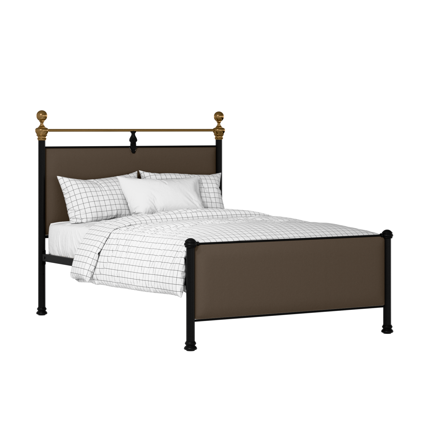 Bastille iron/metal upholstered bed in black with storm grey fabric