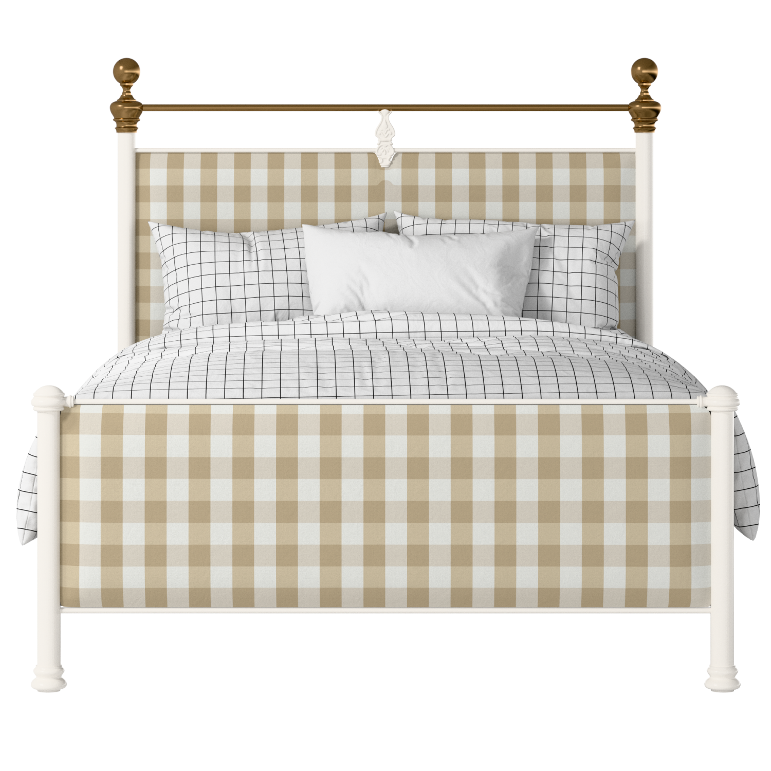 Bastille iron/metal upholstered bed in ivory with grey fabric