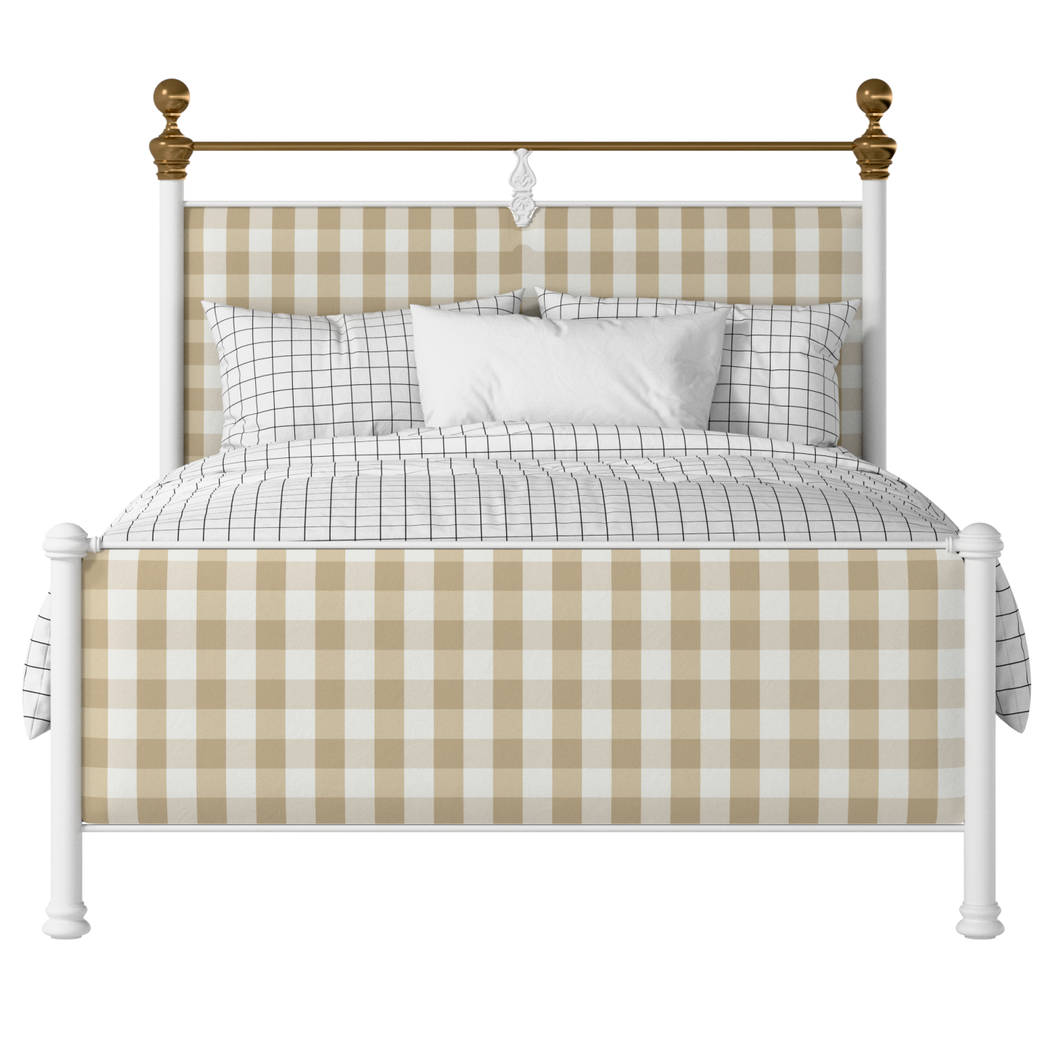 Bastille iron/metal upholstered bed in white with grey fabric