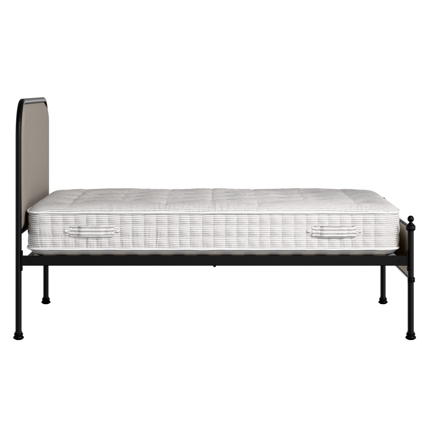 Bray Slim iron/metal upholstered bed in black with storm grey fabric