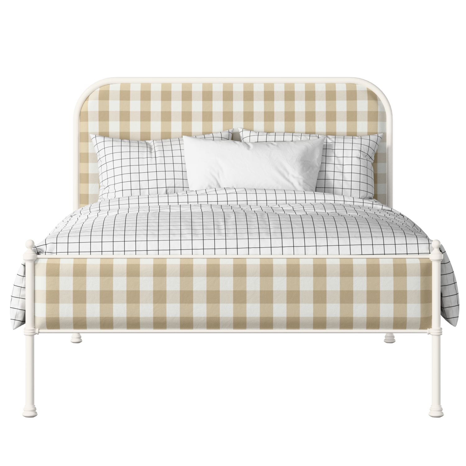 Bray Slim iron/metal upholstered bed in ivory with grey fabric