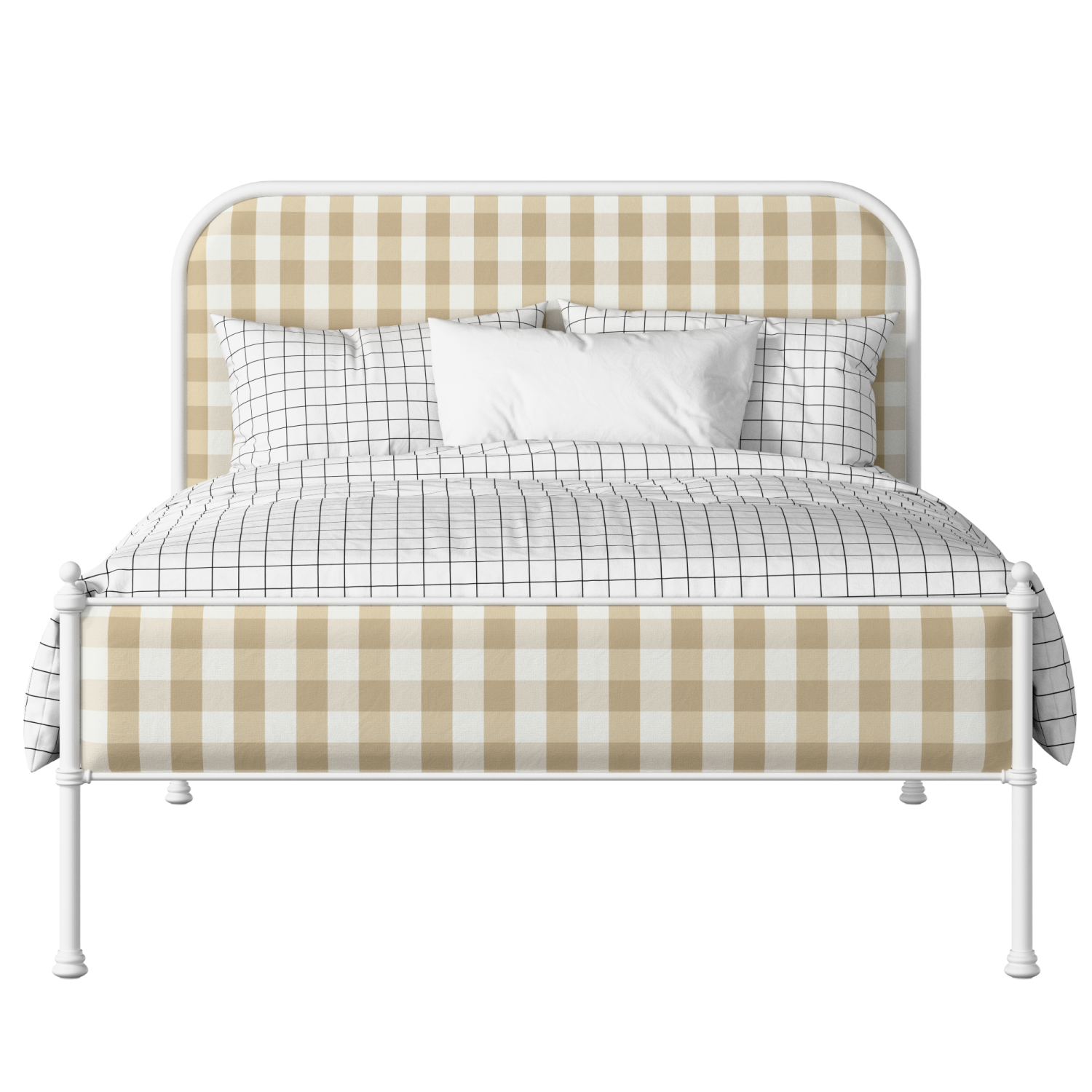Bray Slim iron/metal upholstered bed in white with grey fabric