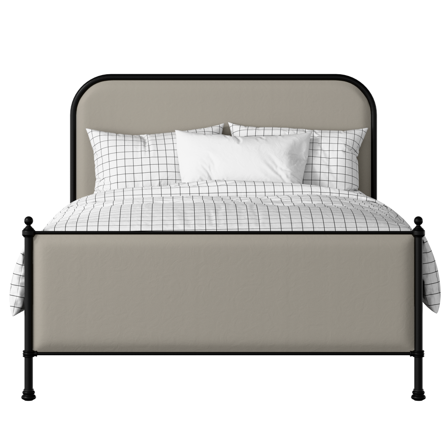 Bray iron/metal upholstered bed in black with Silver fabric