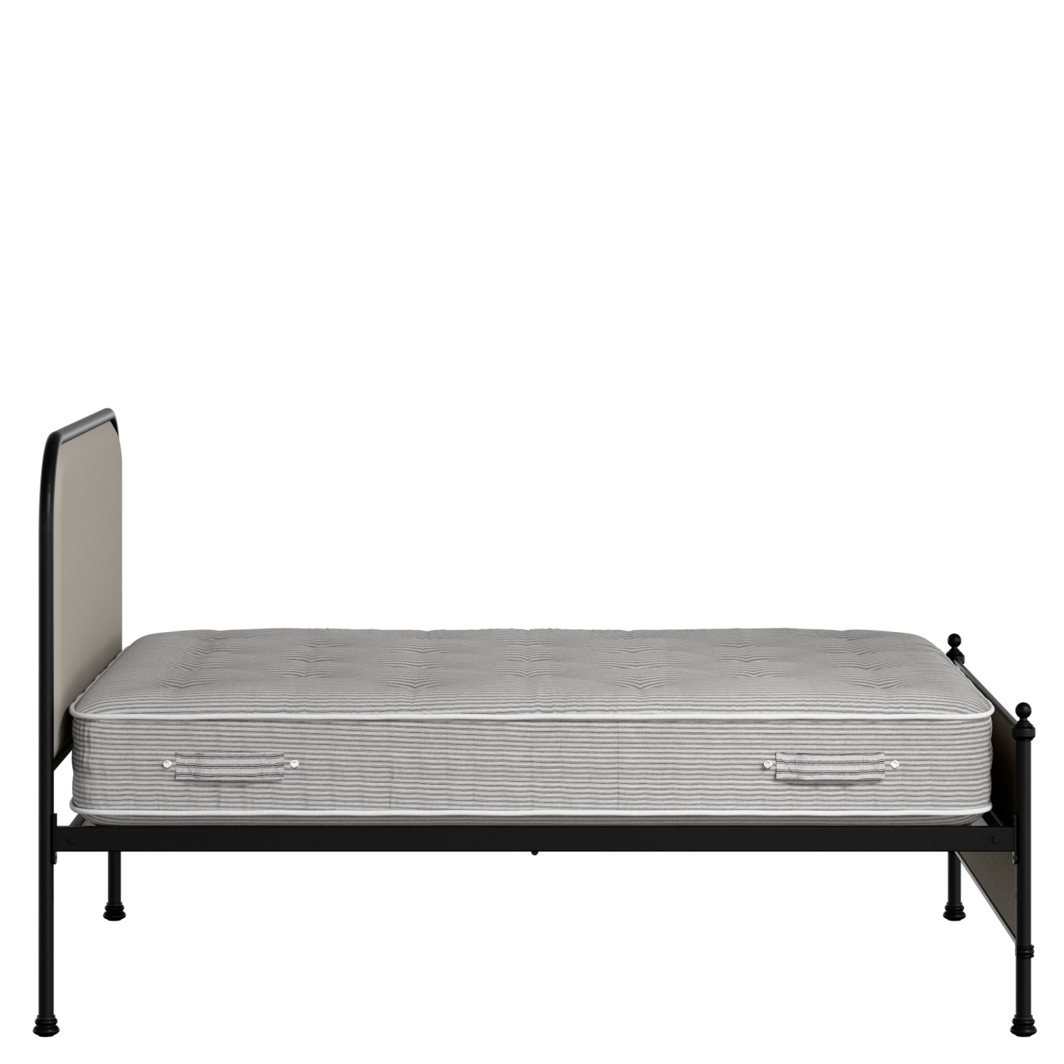 Bray iron/metal upholstered bed in black with Silver fabric