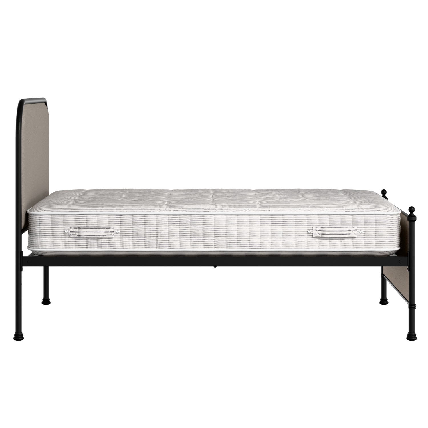 Bray iron/metal upholstered bed in black with storm grey fabric