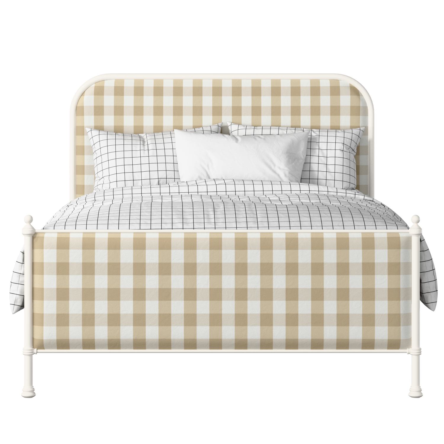 Bray iron/metal upholstered bed in ivory with grey fabric