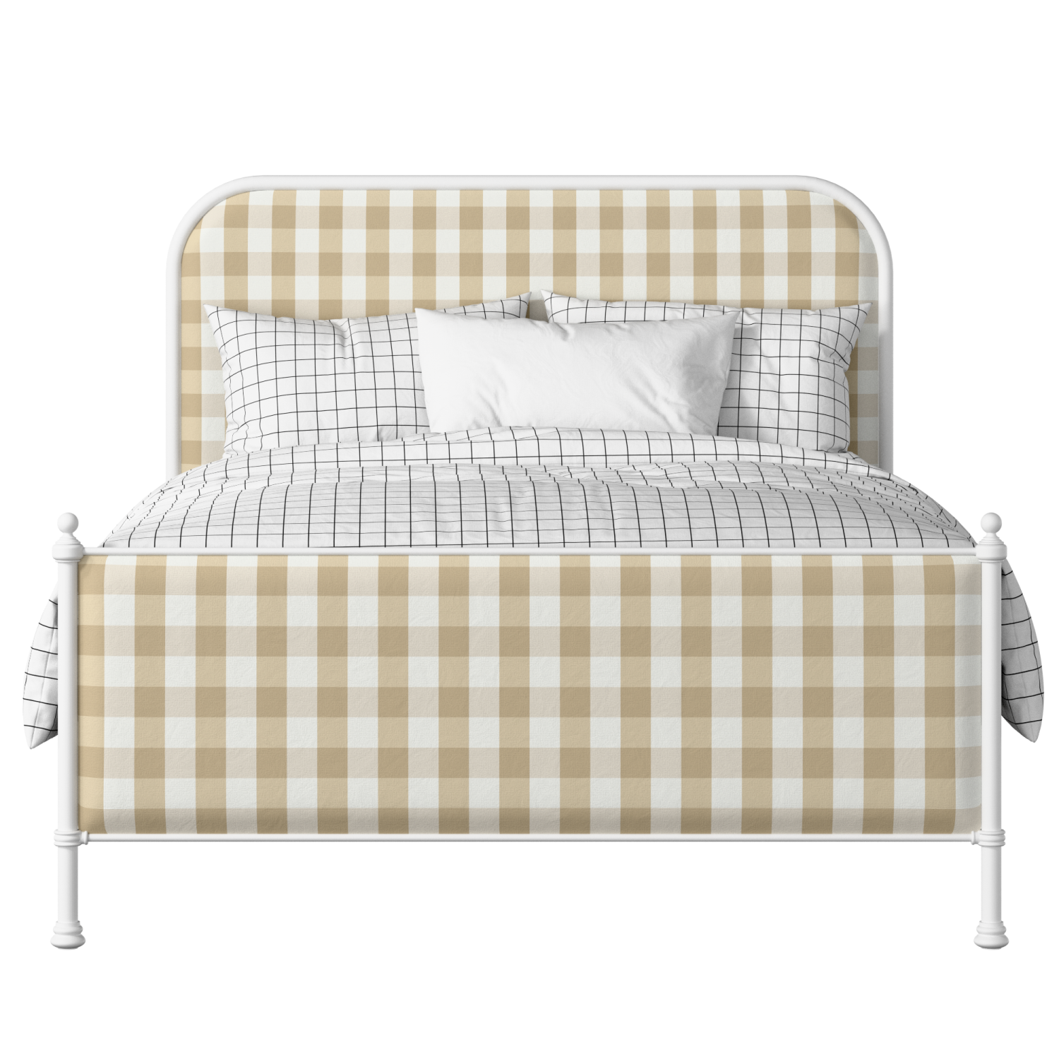 Bray iron/metal upholstered bed in white with grey fabric