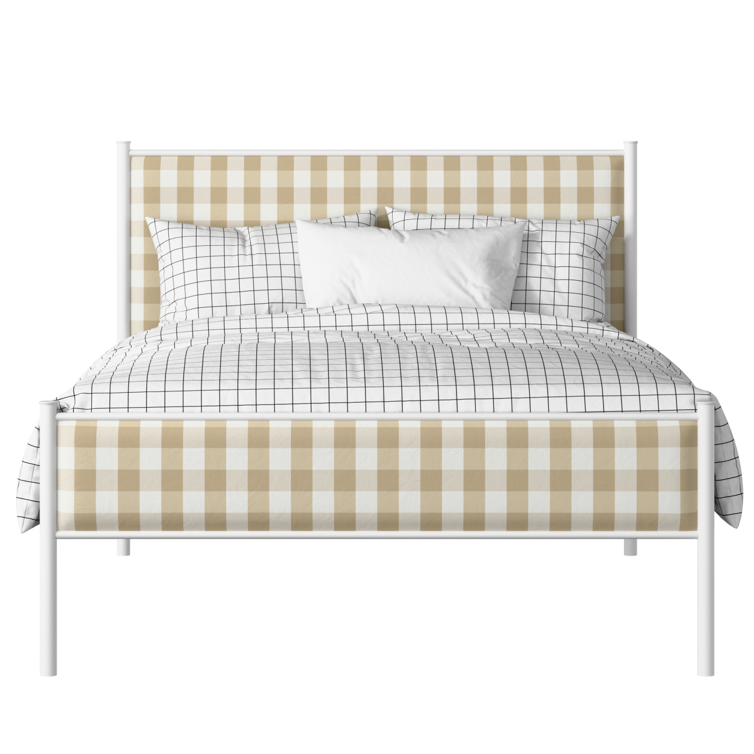 Brest Slim iron/metal upholstered bed in white with grey fabric