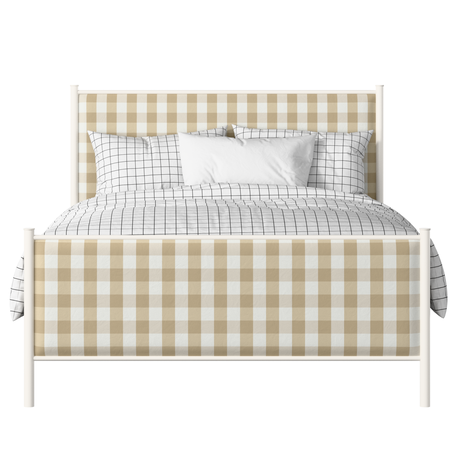 Brest iron/metal upholstered bed in ivory with grey fabric