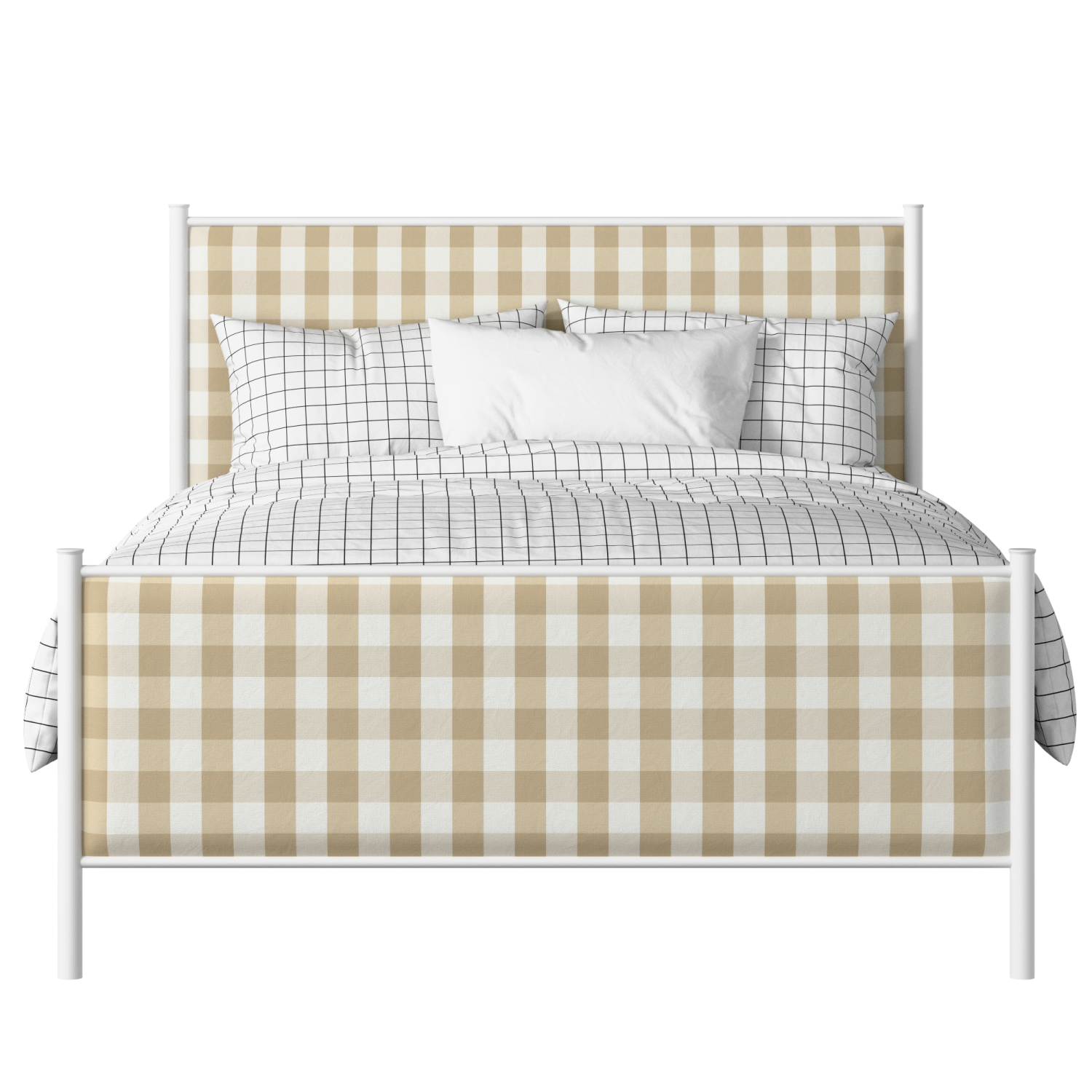 Brest iron/metal upholstered bed in white with grey fabric