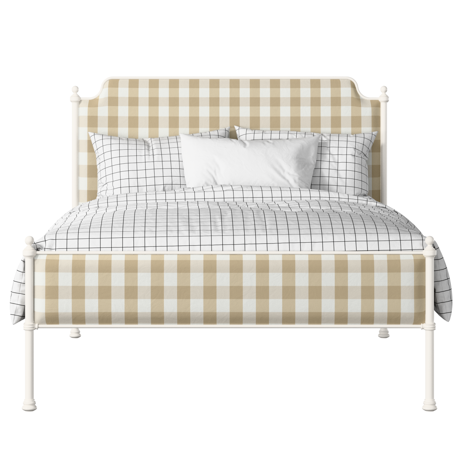 Miranda Slim iron/metal upholstered bed in ivory with grey fabric