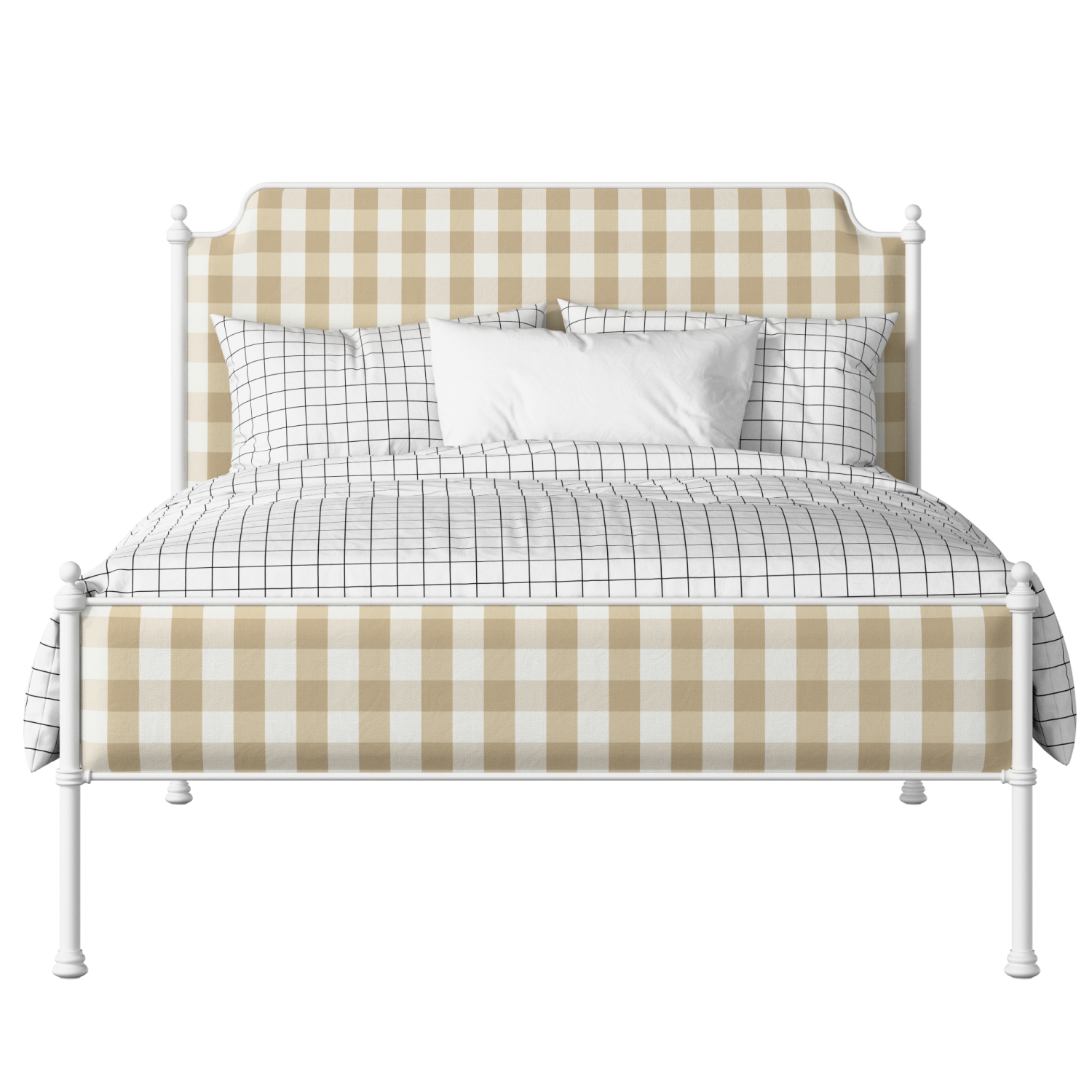 Miranda Slim iron/metal upholstered bed in white with grey fabric