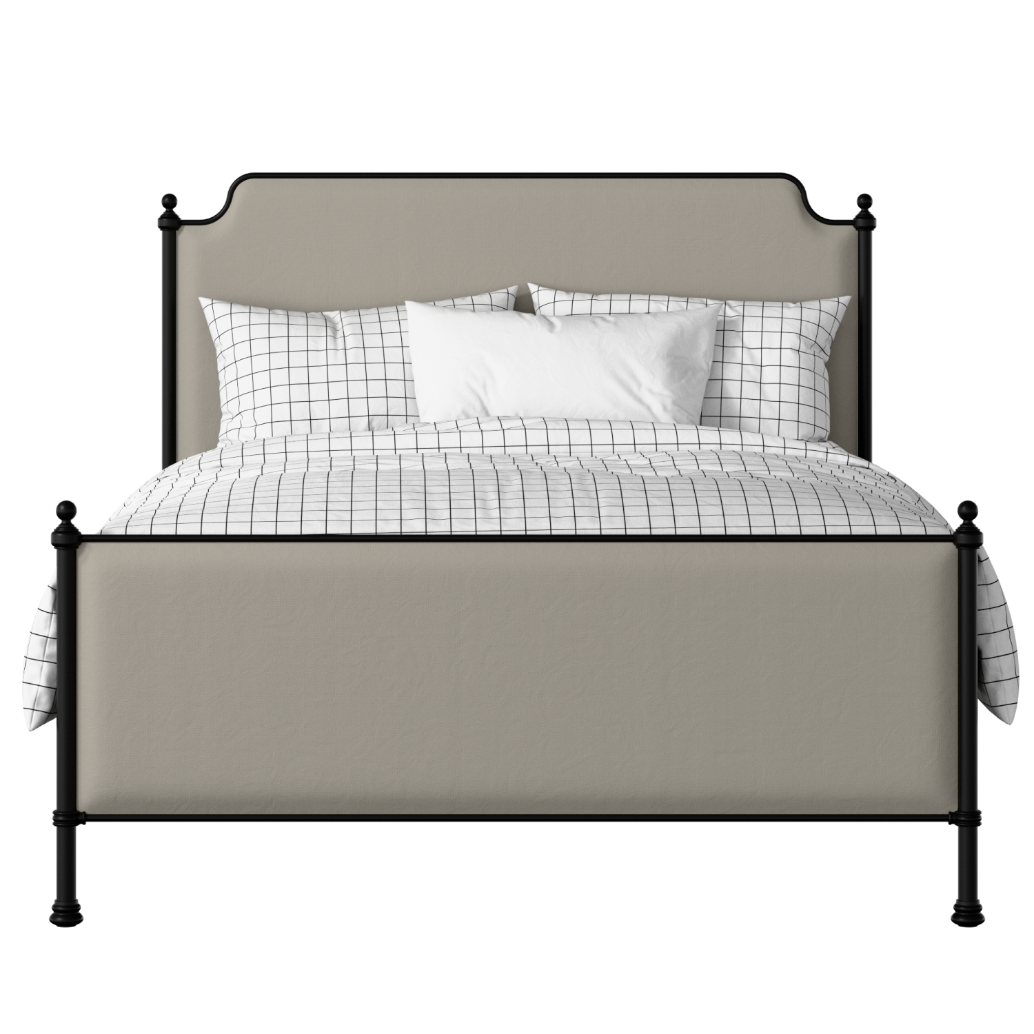 Miranda iron/metal upholstered bed in black with Silver fabric