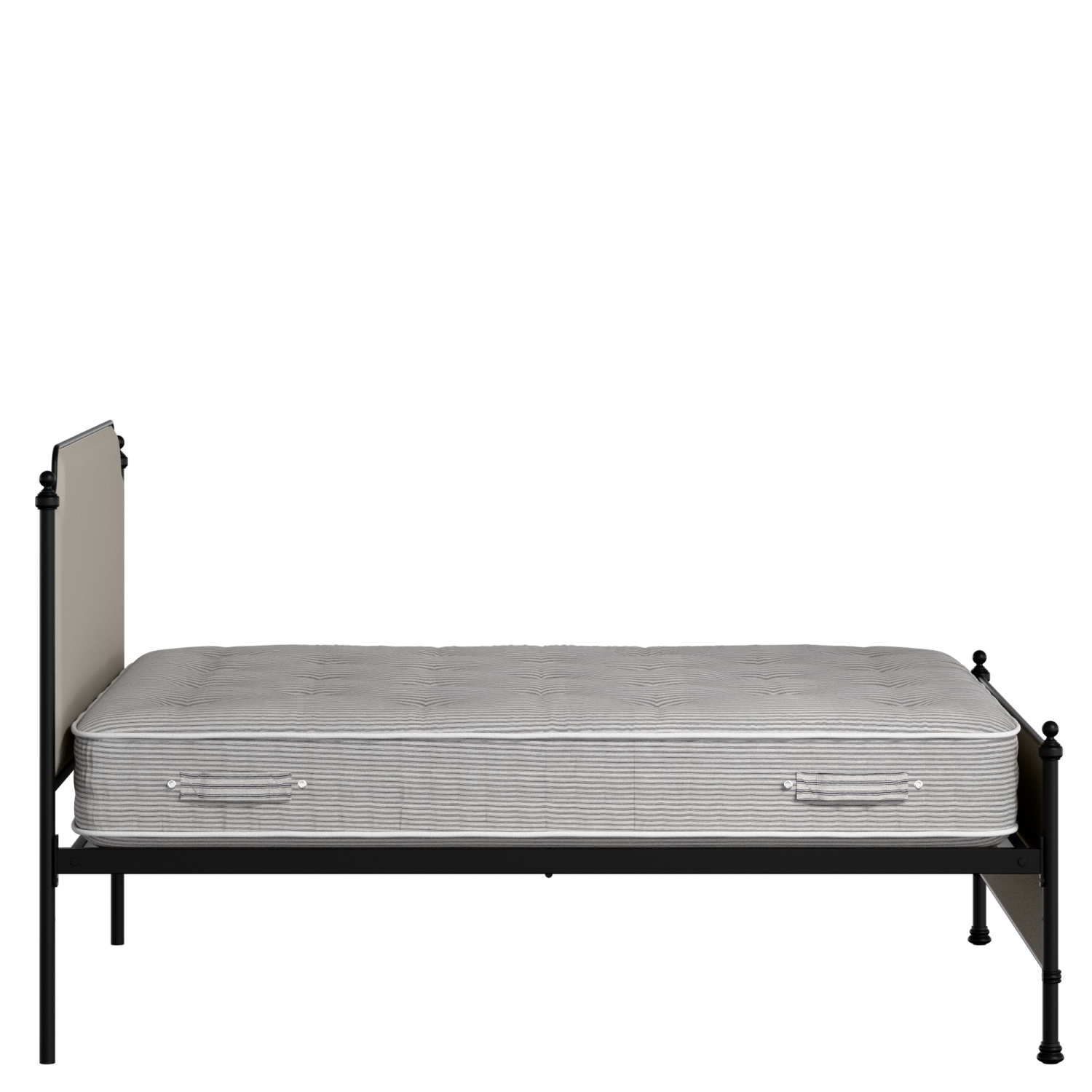 Miranda iron/metal upholstered bed in black with Silver fabric