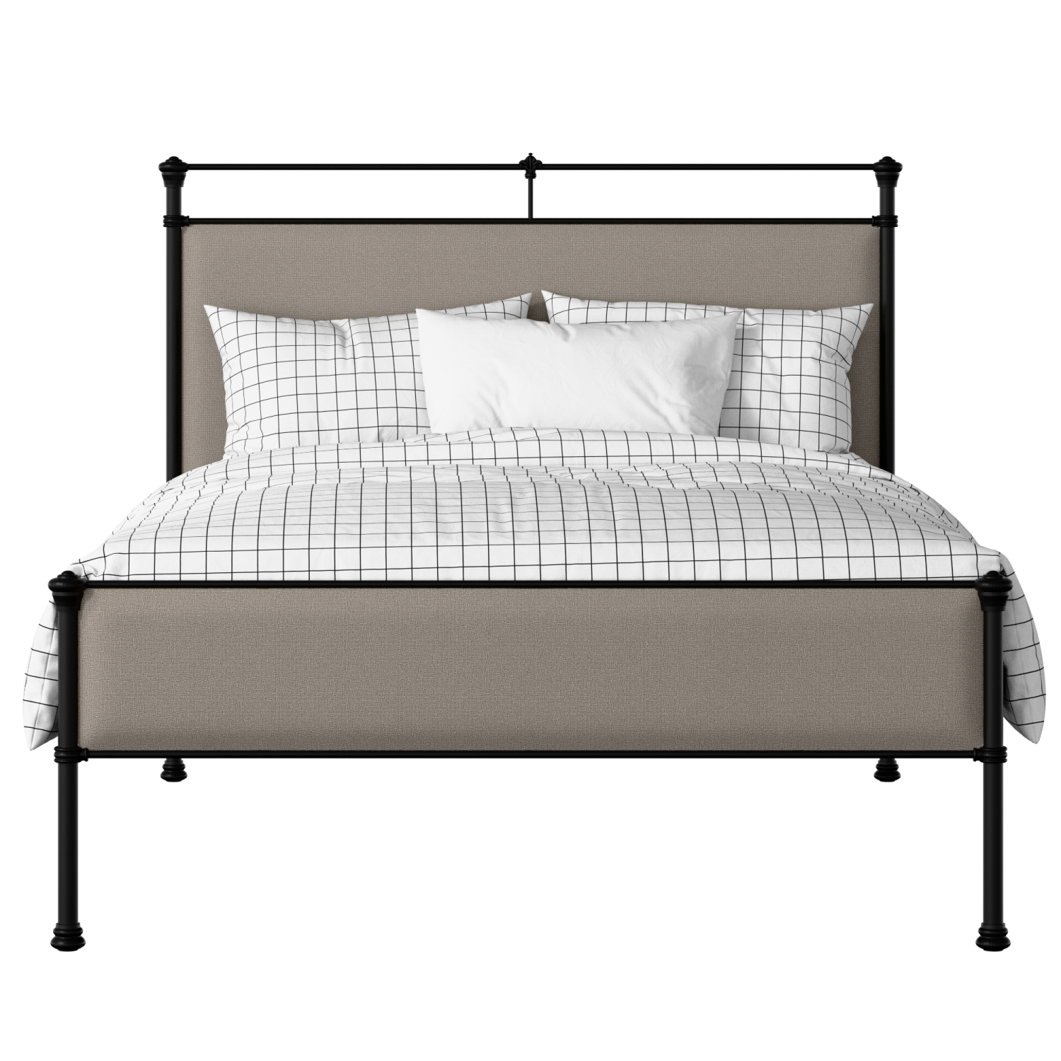 Nancy Slim iron/metal upholstered bed in black with storm grey fabric