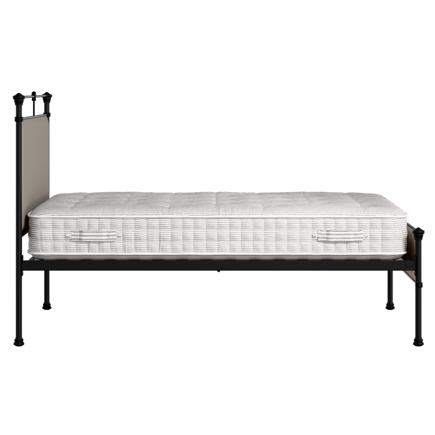 Nancy Slim iron/metal upholstered bed in black with storm grey fabric