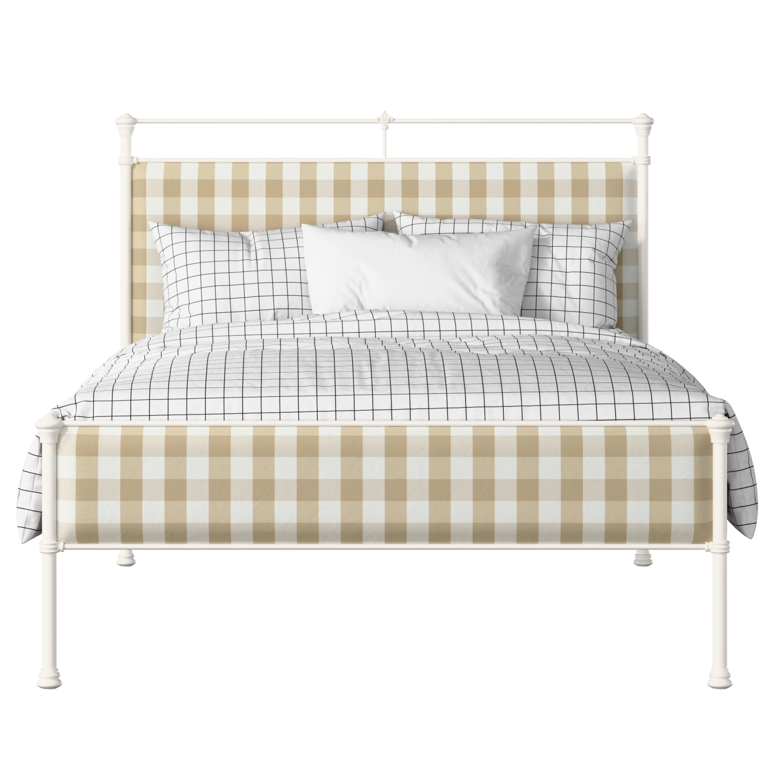 Nancy Slim metallbett in elfenbein mit grey stoff