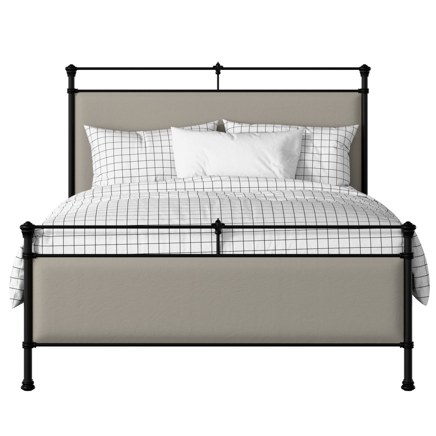 Nancy iron/metal upholstered bed in black with Silver fabric