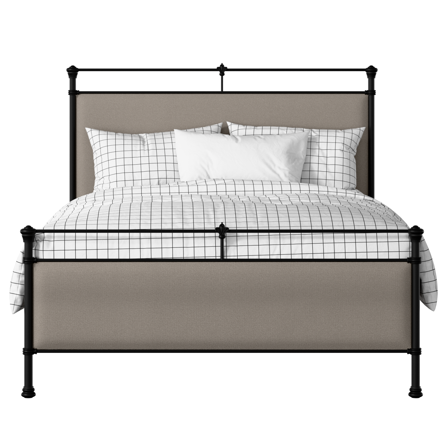 Nancy iron/metal upholstered bed in black with storm grey fabric