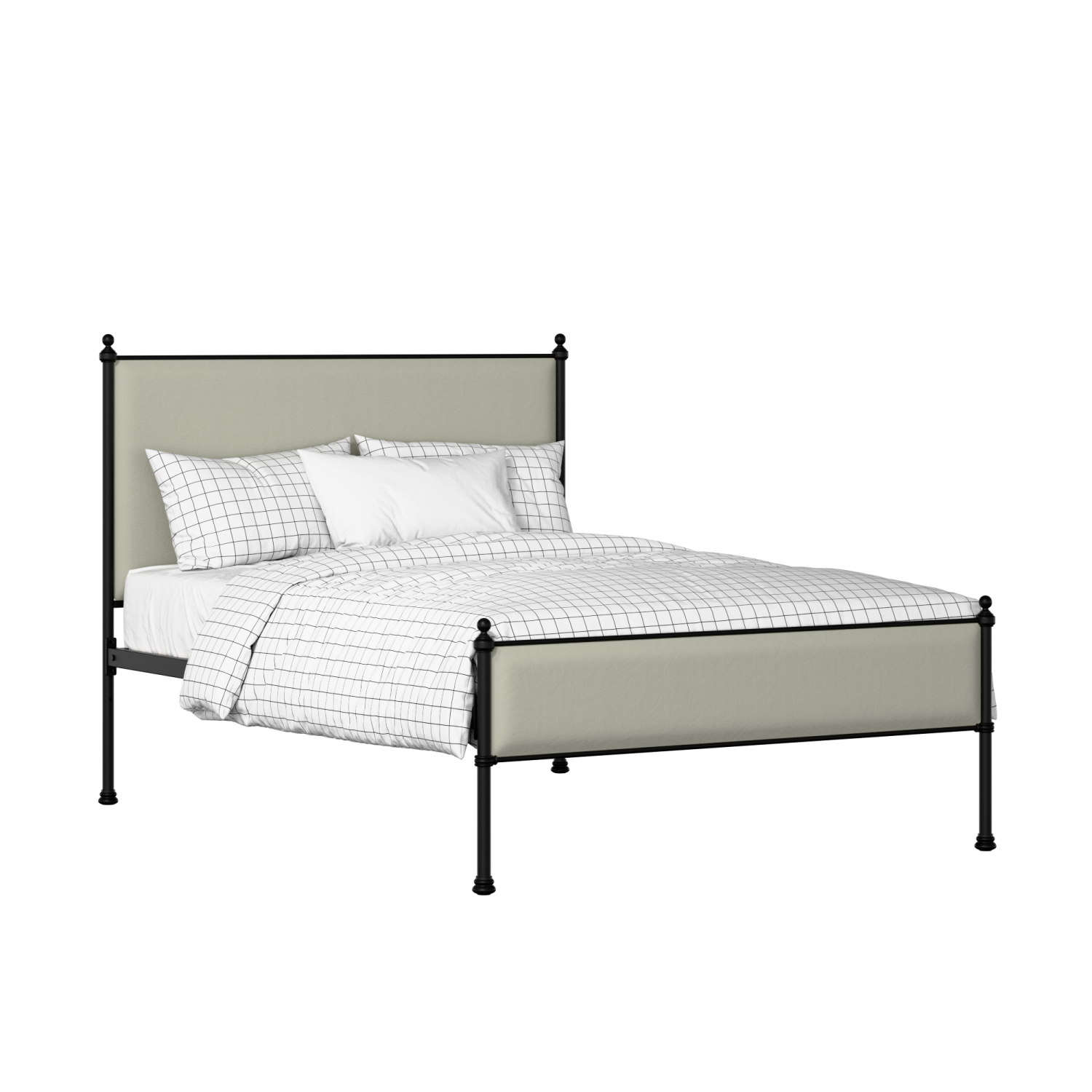Neville Slim iron/metal upholstered bed in black with mineral fabric