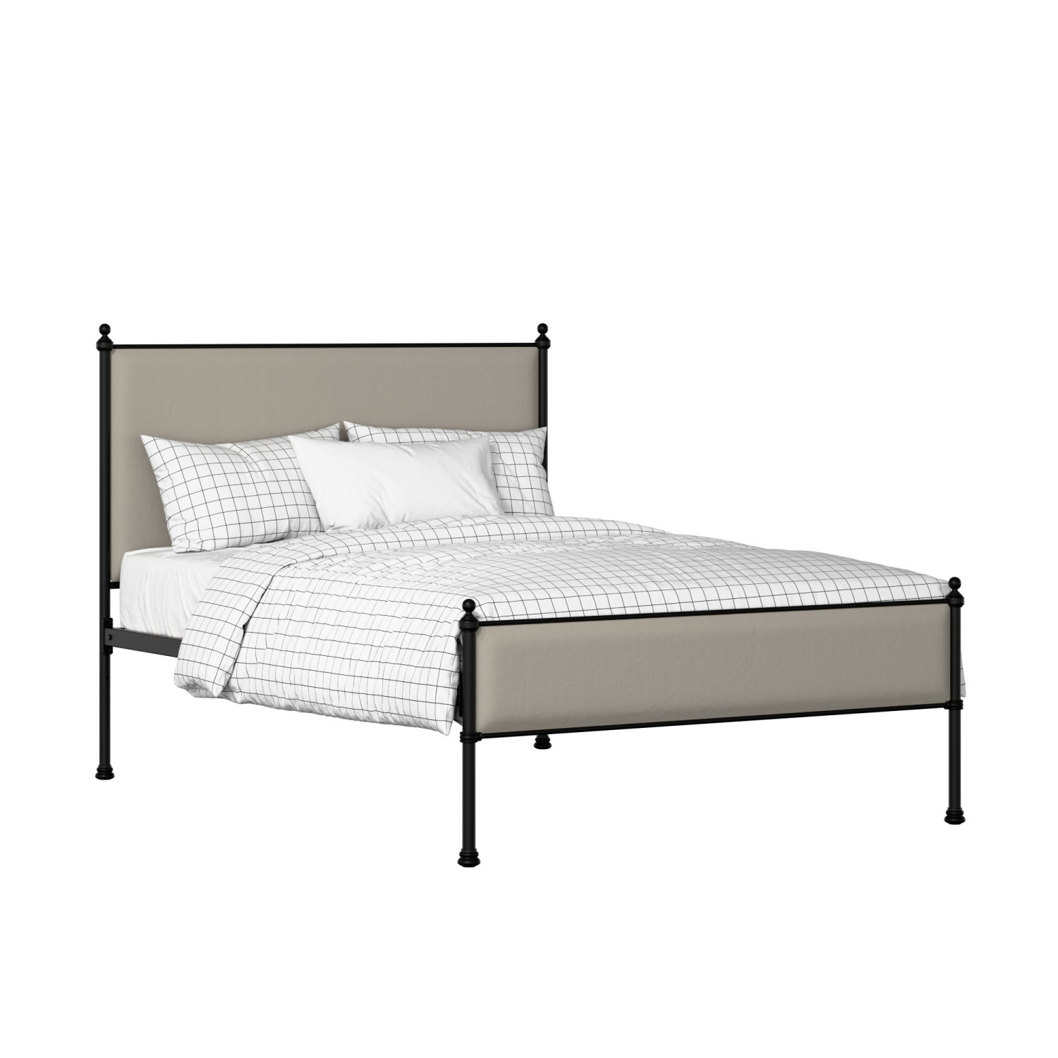 Neville Slim iron/metal upholstered bed in black with silver fabric