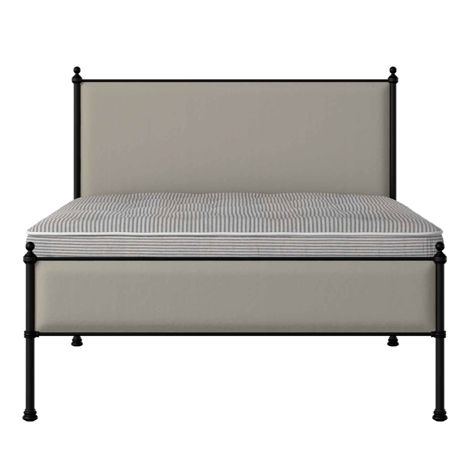 Neville Slim iron/metal upholstered bed in black with Silver fabric