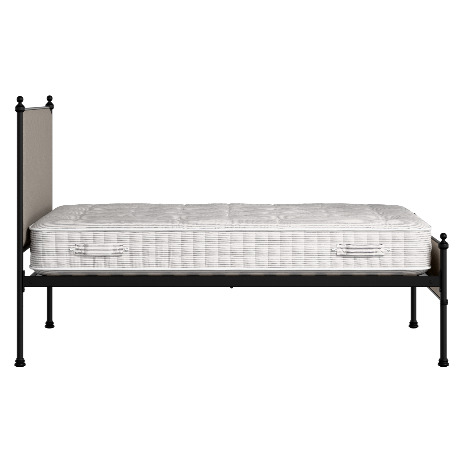 Neville Slim iron/metal upholstered bed in black with storm grey fabric