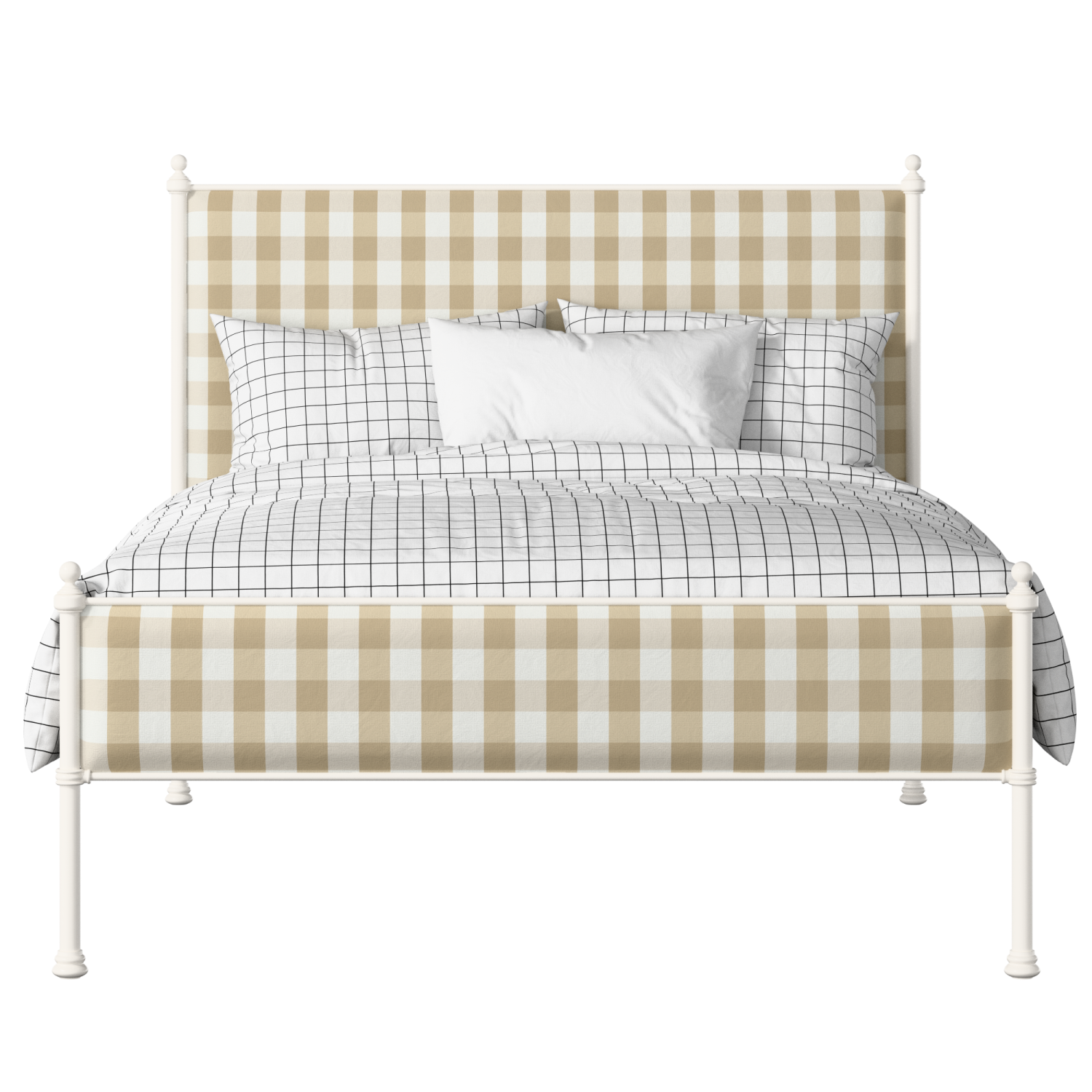 Neville Slim iron/metal upholstered bed in ivory with grey fabric