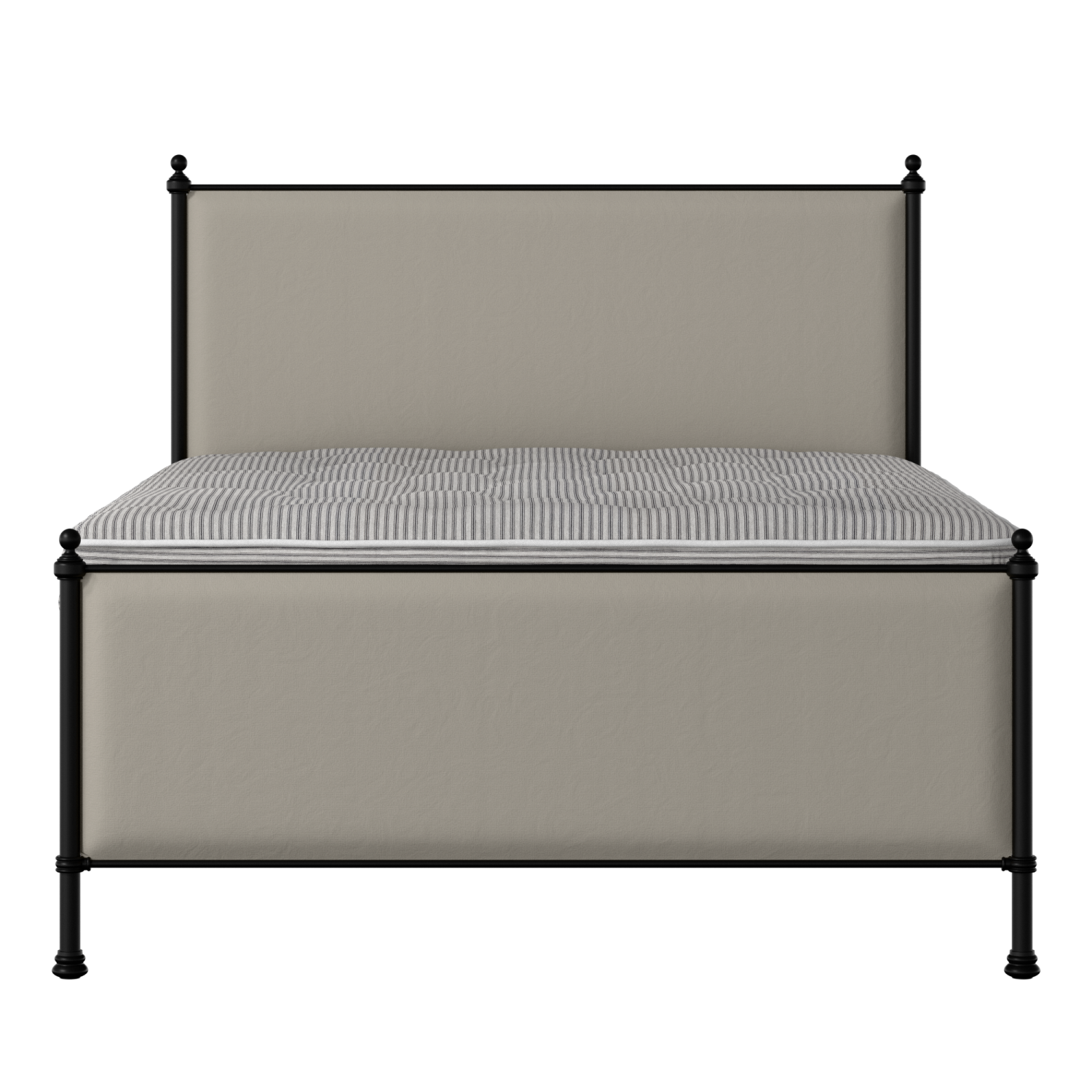 Neville iron/metal upholstered bed in black with Silver fabric