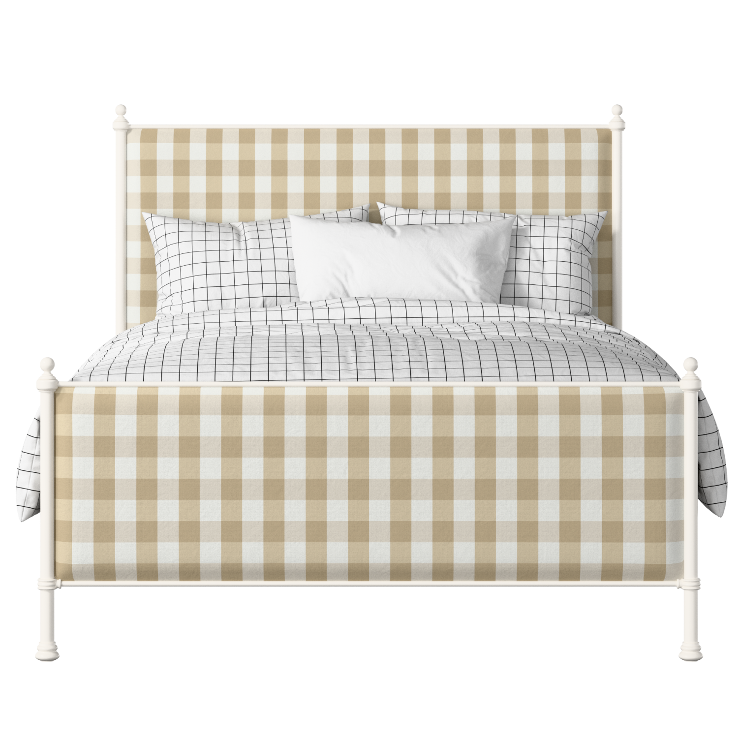 Neville iron/metal upholstered bed in ivory with grey fabric