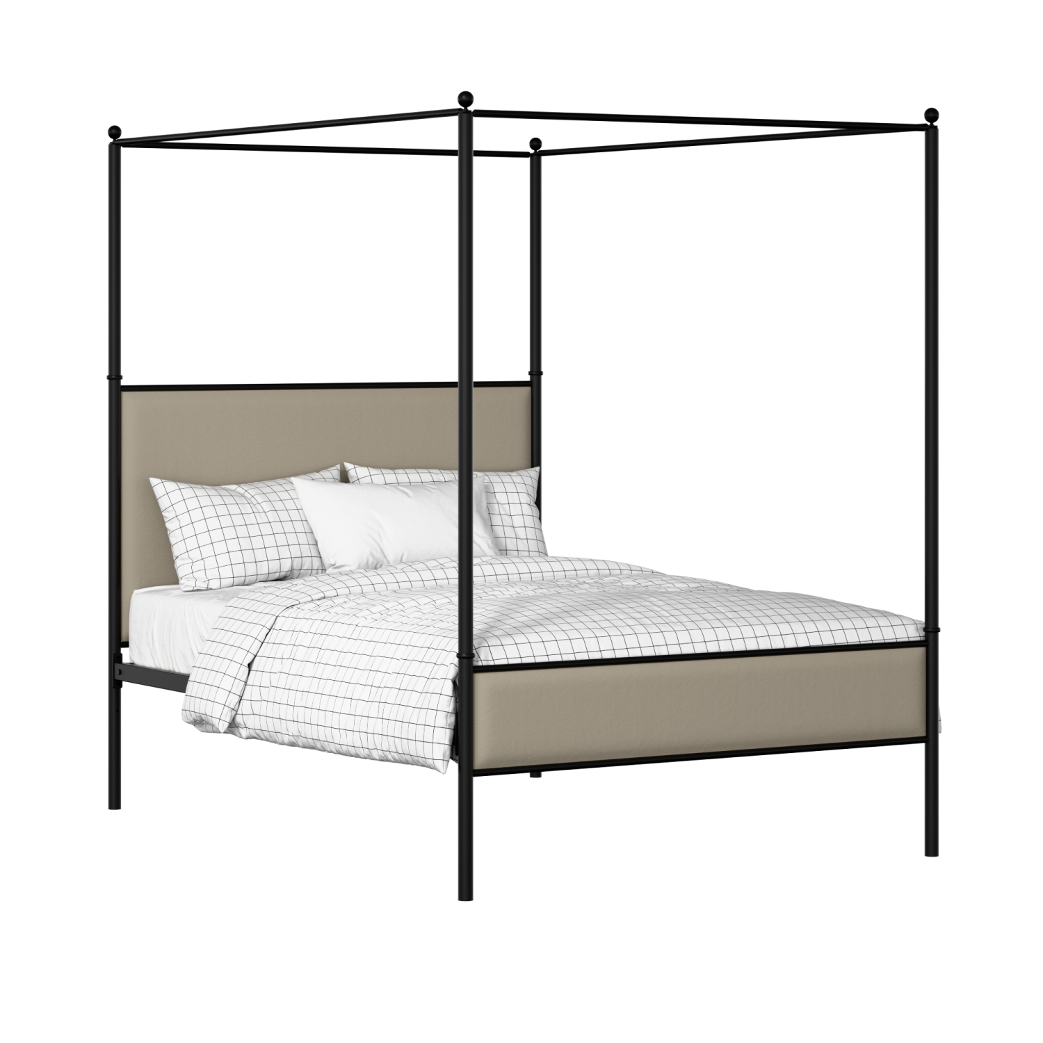 Reims Slim iron/metal upholstered bed in black with oatmeal fabric