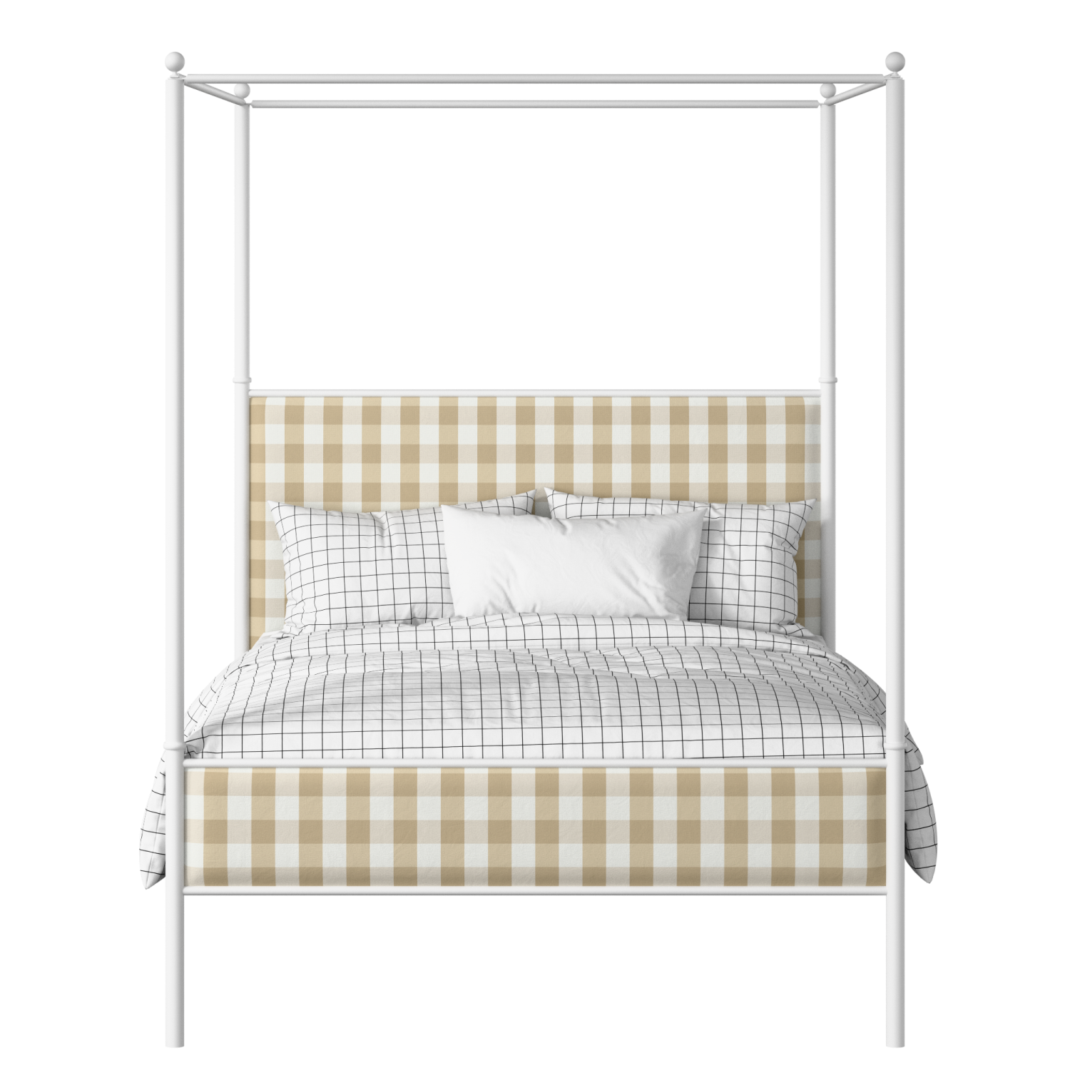 Reims Slim iron/metal upholstered bed in white with grey fabric