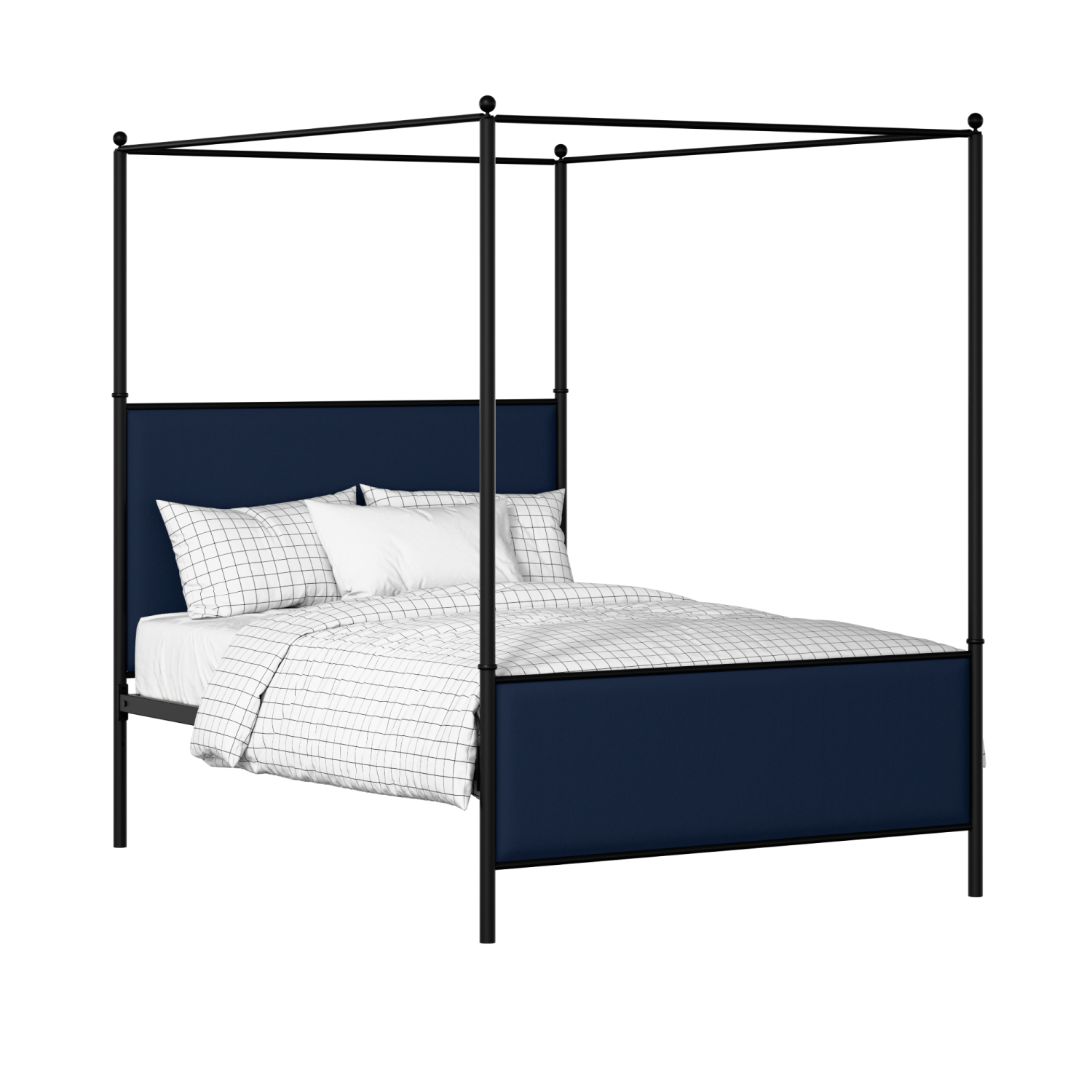 Reims iron/metal upholstered bed in black with blue fabric