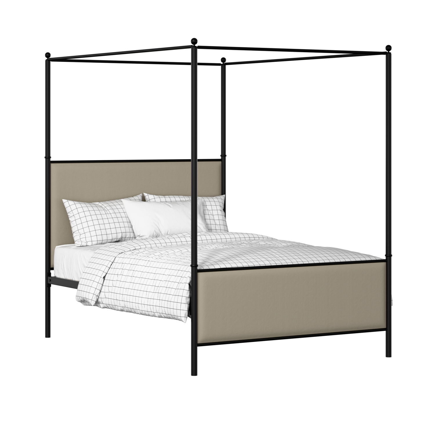 Reims iron/metal upholstered bed in black with oatmeal fabric