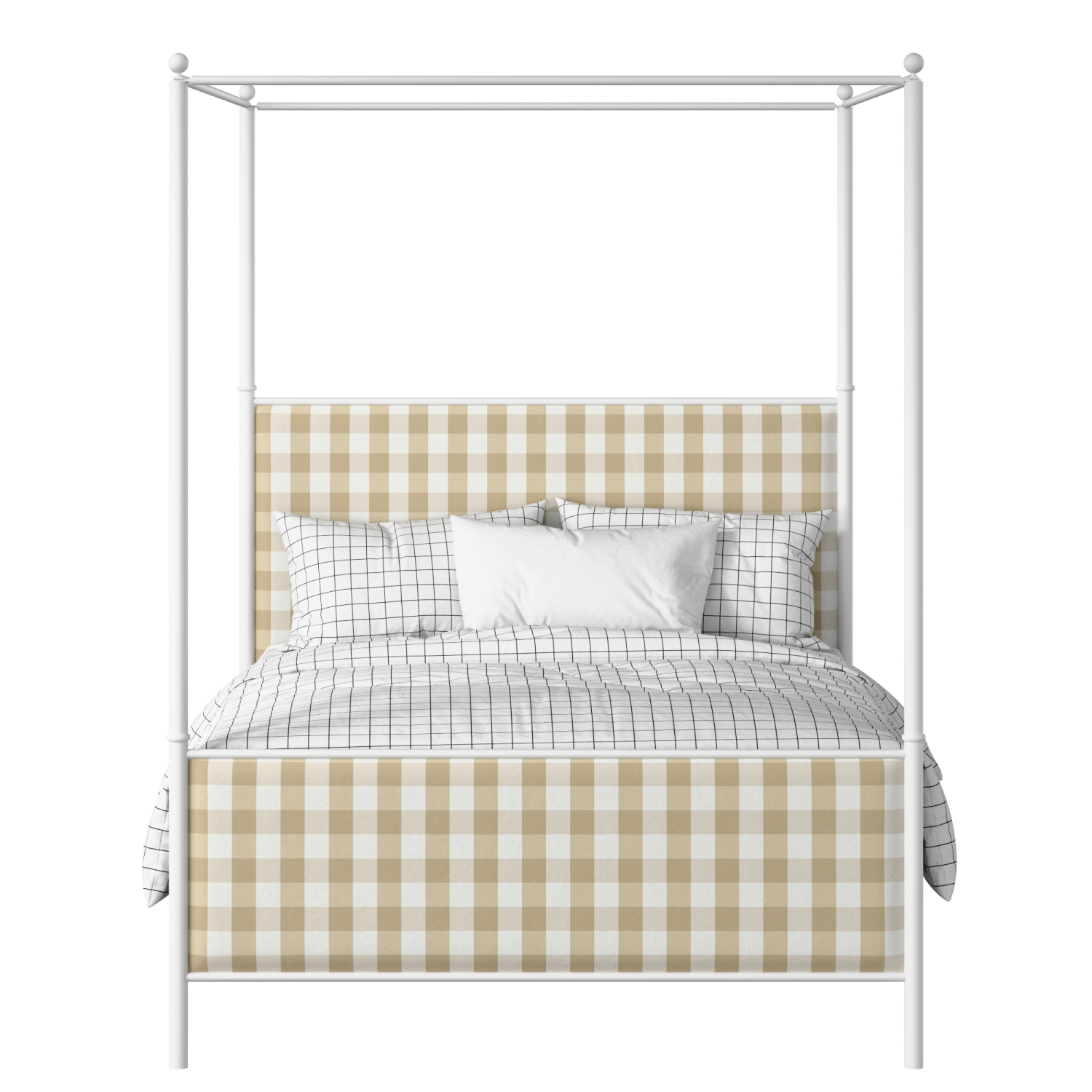 Reims iron/metal upholstered bed in white with grey fabric