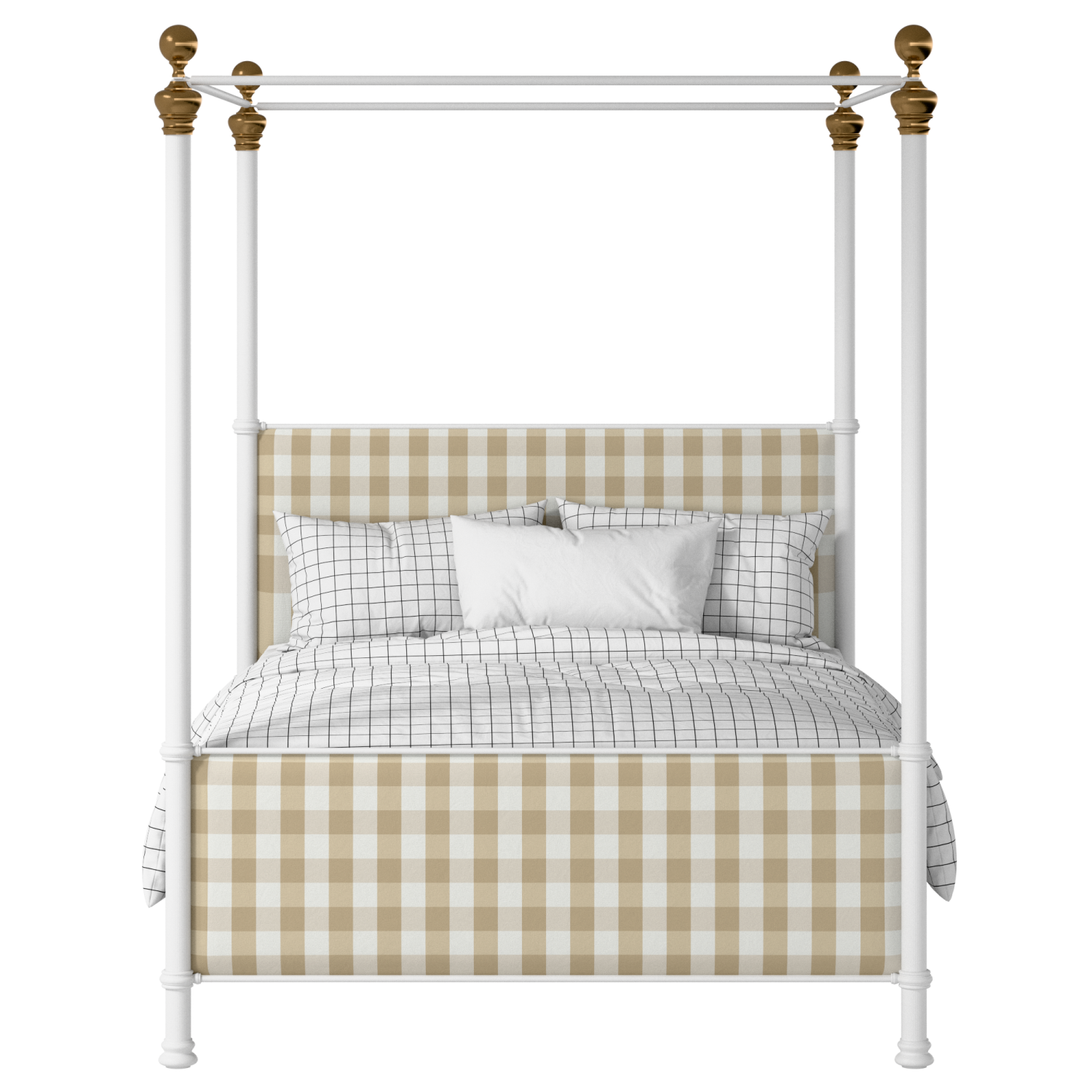 Riviere iron/metal upholstered bed in white with grey fabric