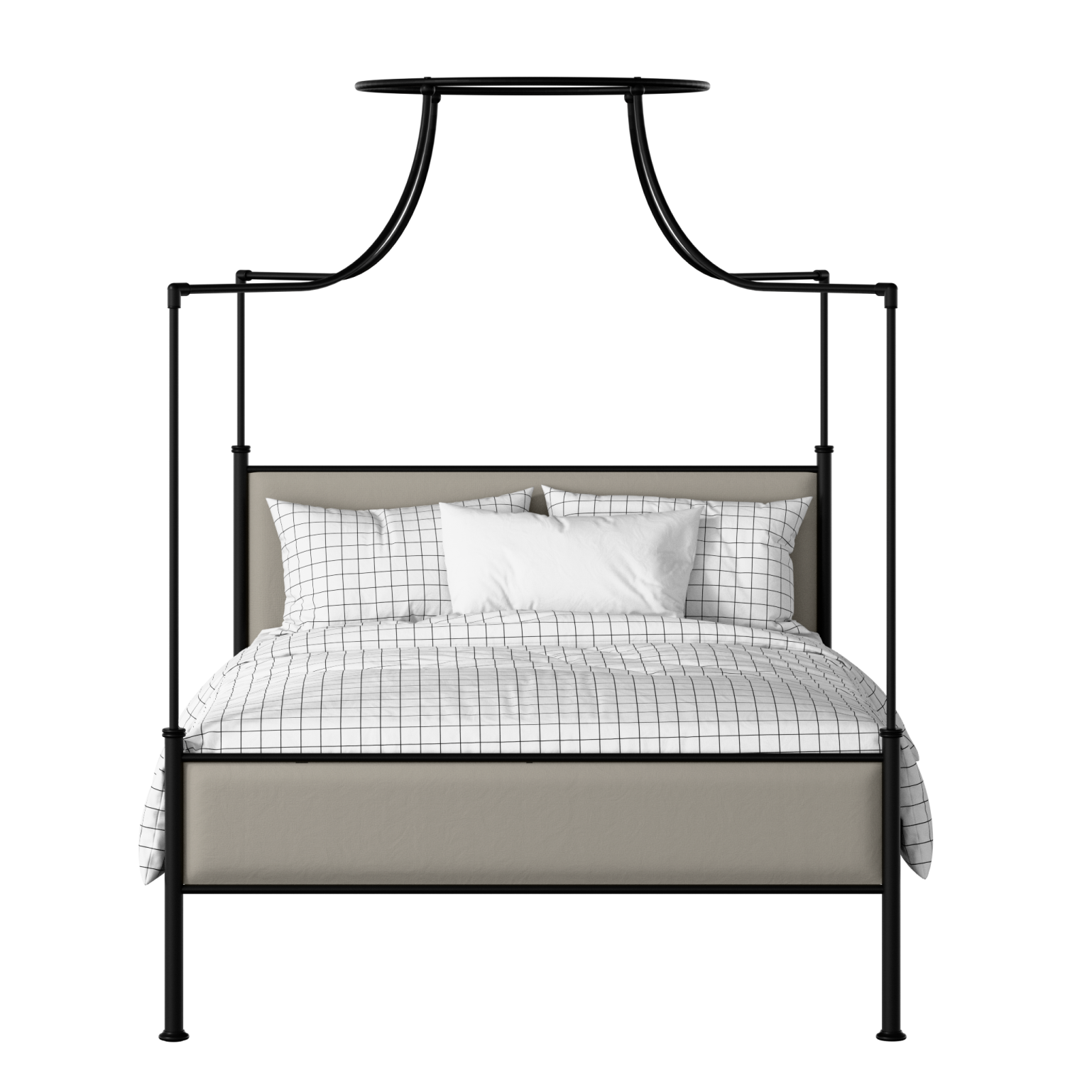 Waterloo Slim iron/metal upholstered bed in black with Silver fabric